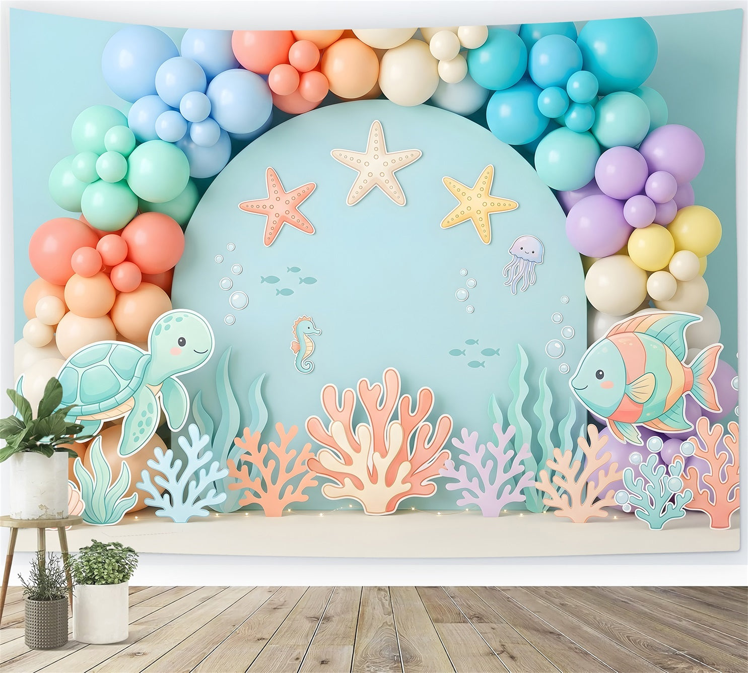Newborn Photography Backdrops Pastel Ocean Turtle Coral Arch Photo Backdrops for Kids UK CEM65-22