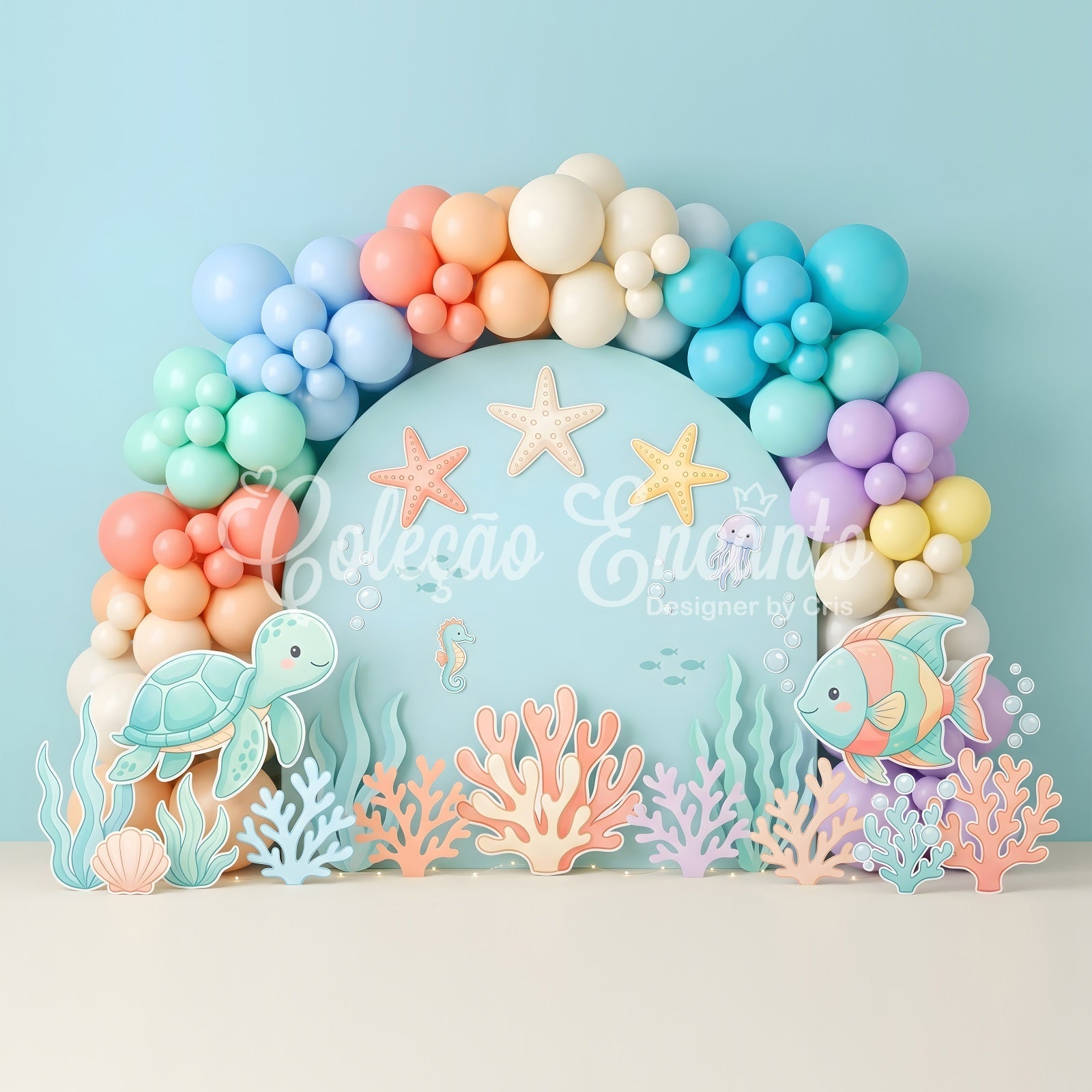 Newborn Photography Backdrops Pastel Ocean Turtle Coral Arch Photo Backdrops for Kids UK CEM65-22