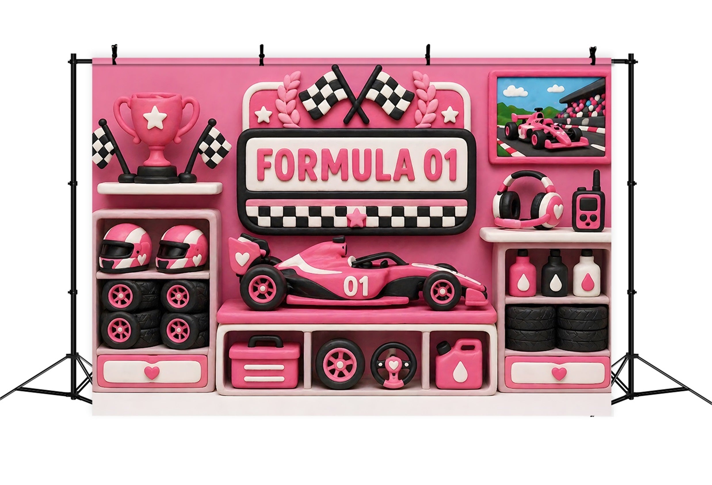 Photo Backdrops for Kids Pink Racing Trophy Garage Newborn Backdrops UK CEM65-25