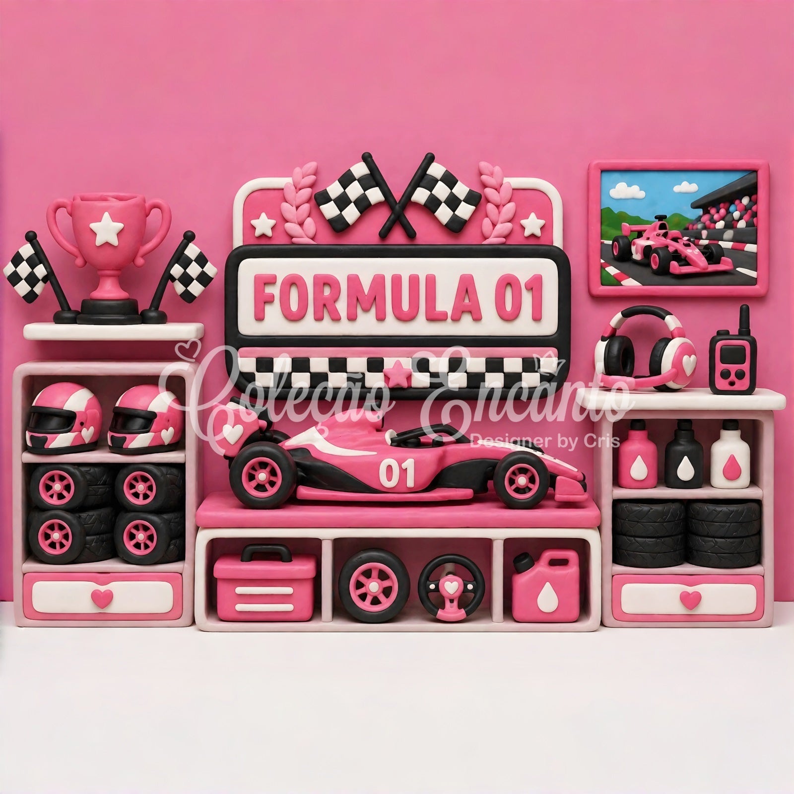 Photo Backdrops for Kids Pink Racing Trophy Garage Newborn Backdrops UK CEM65-25