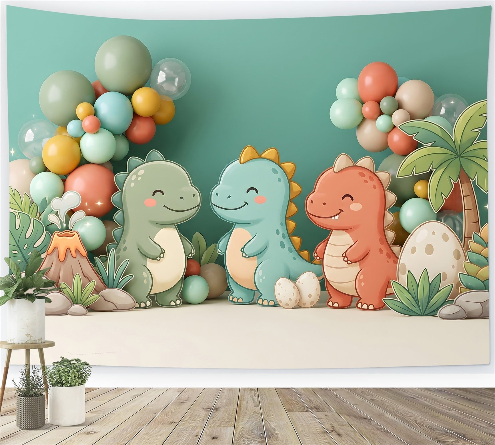 Children Backdrops Cute Dinosaur Volcano Balloon Newborn Photography Backdrops UK CEM65-26