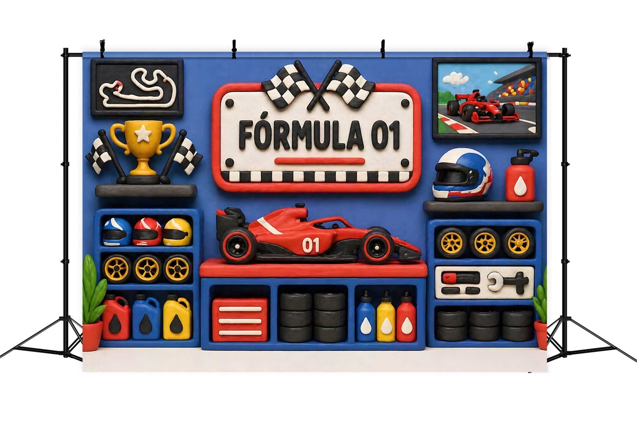 Children's Backdrop Blue Racing Trophy Garage Wall Newborn Photography Fabric Backdrops UK CEM65-27