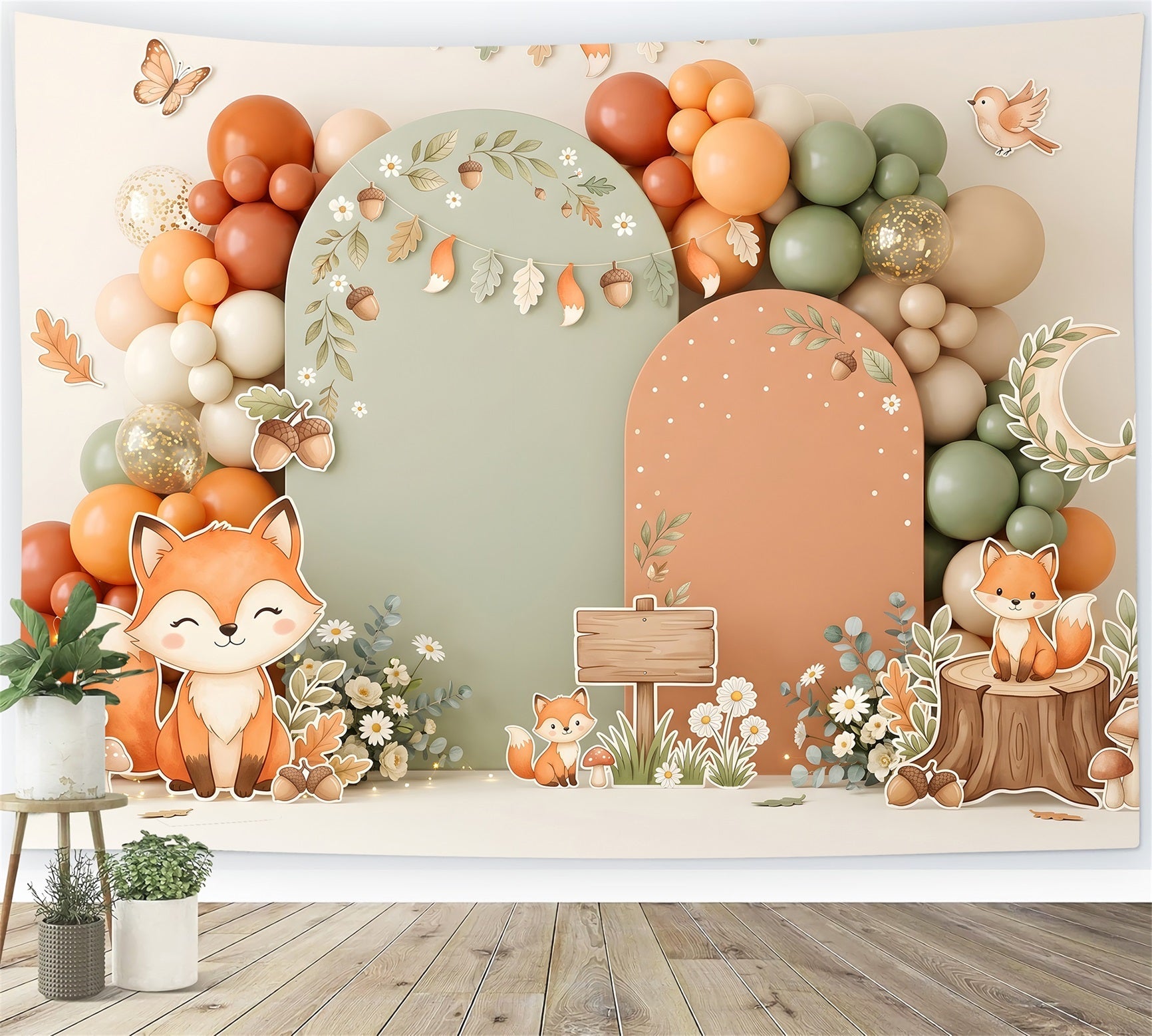 Kids Backdrop Ideas Autumn Fox Woodland Balloon Arch Newborn Backdrops for Photography UK CEM65-28