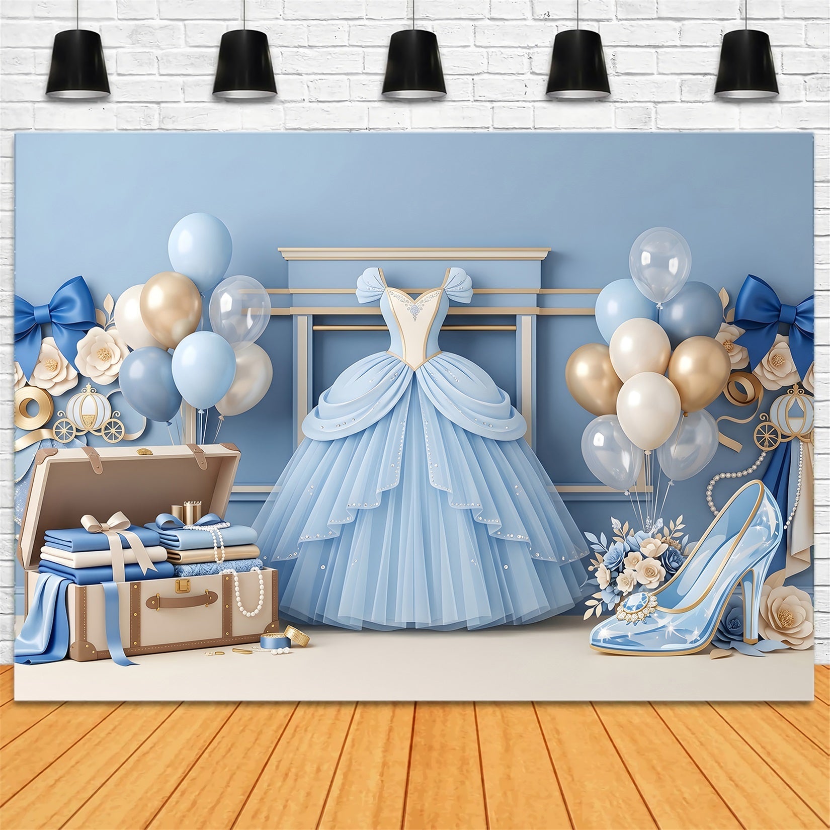 Kids Photo Backdrop Blue Princess Dress Balloon Newborn Backdrops UK CEM65-3