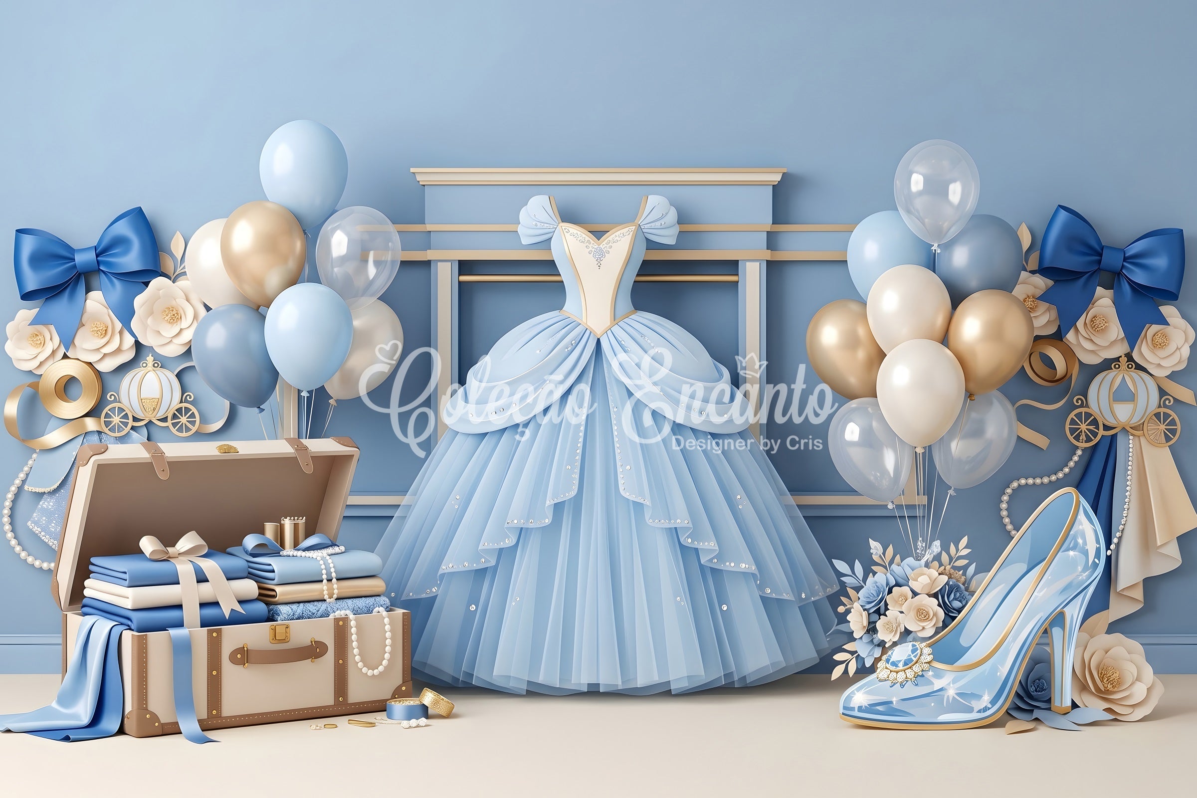 Kids Photo Backdrop Blue Princess Dress Balloon Newborn Backdrops UK CEM65-3