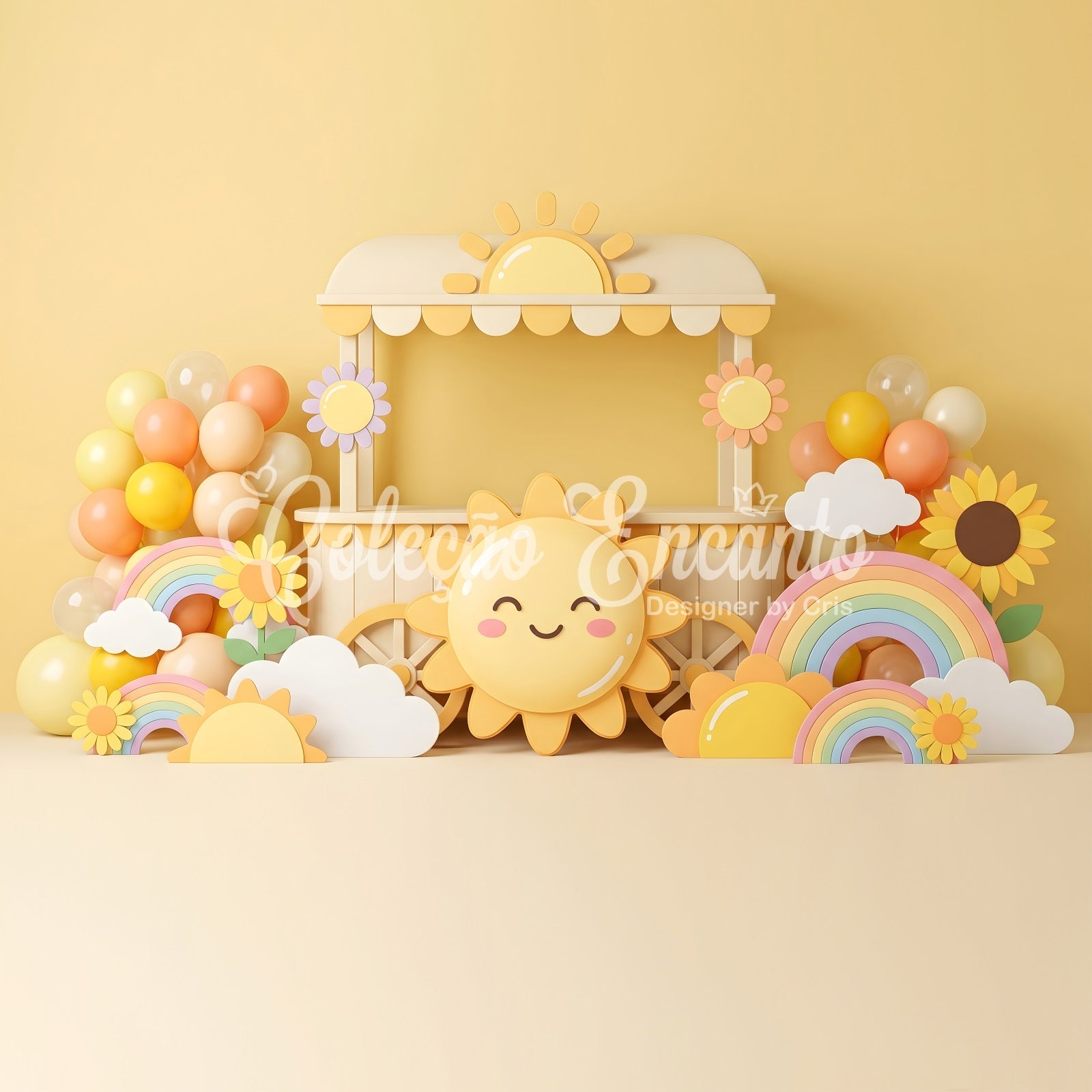 Newborn Photography Backdrop Sunshine Rainbow Balloon Cart Backdrops for Kids Photography UK CEM65-31