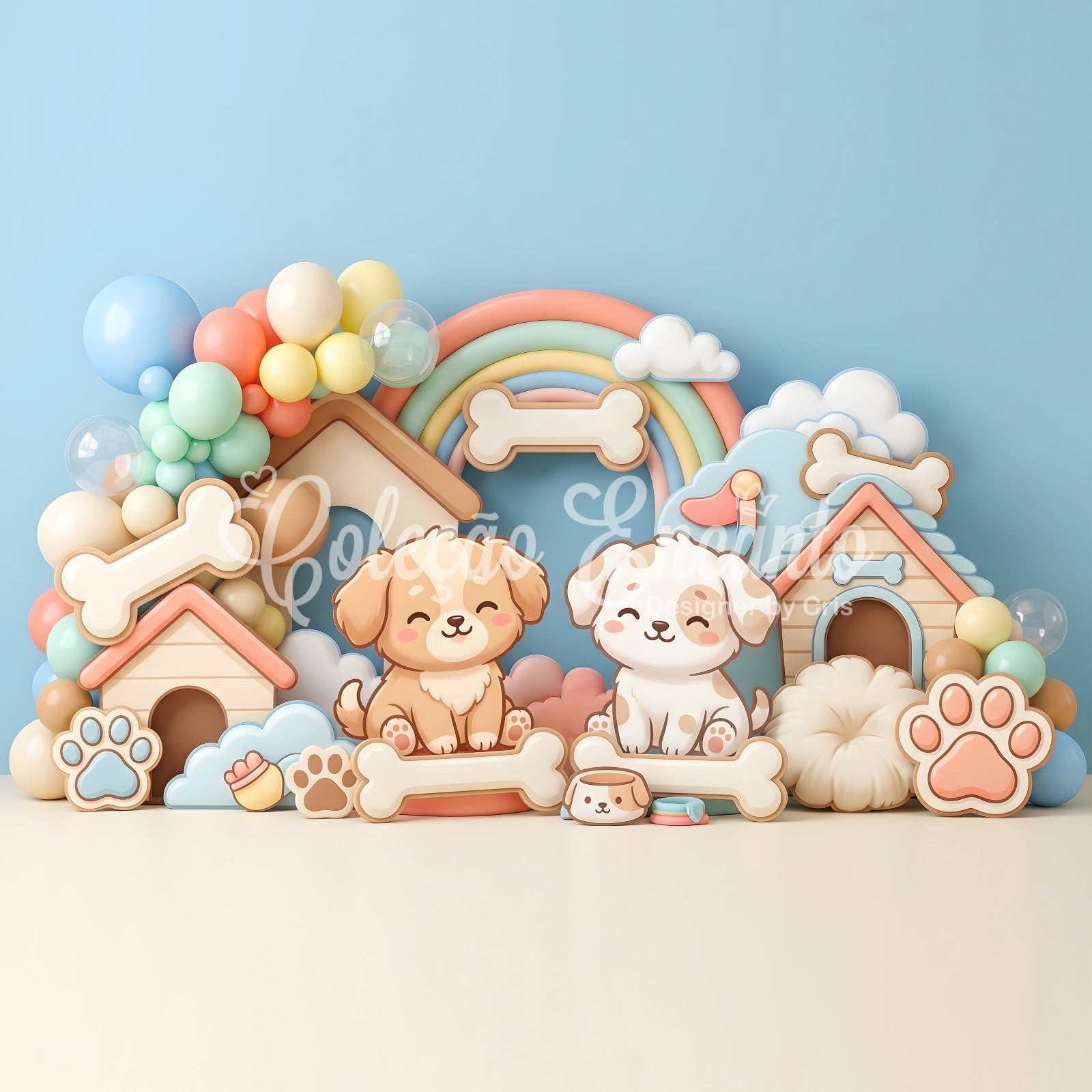Kid Backdrop Cute Puppy Doghouse Rainbow Balloons Newborn Photography Wood Backdrop UK CEM65-32