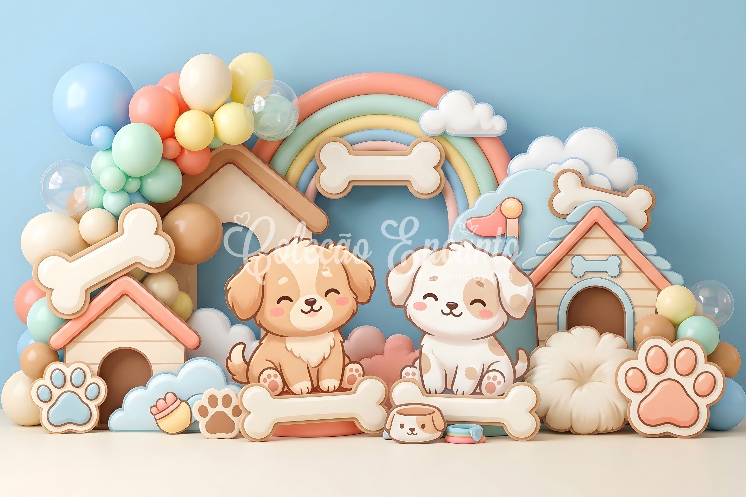 Kid Backdrop Cute Puppy Doghouse Rainbow Balloons Newborn Photography Wood Backdrop UK CEM65-32