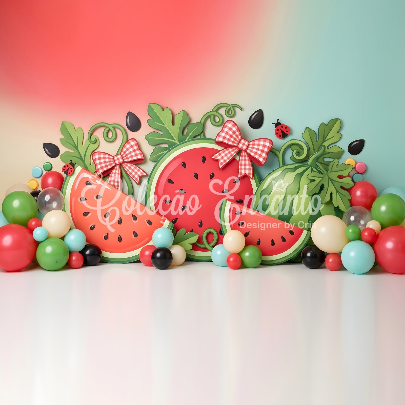 Children Backdrop Watermelon Bow Summer Balloon Backdrops for Newborn Photography UK CEM65-35