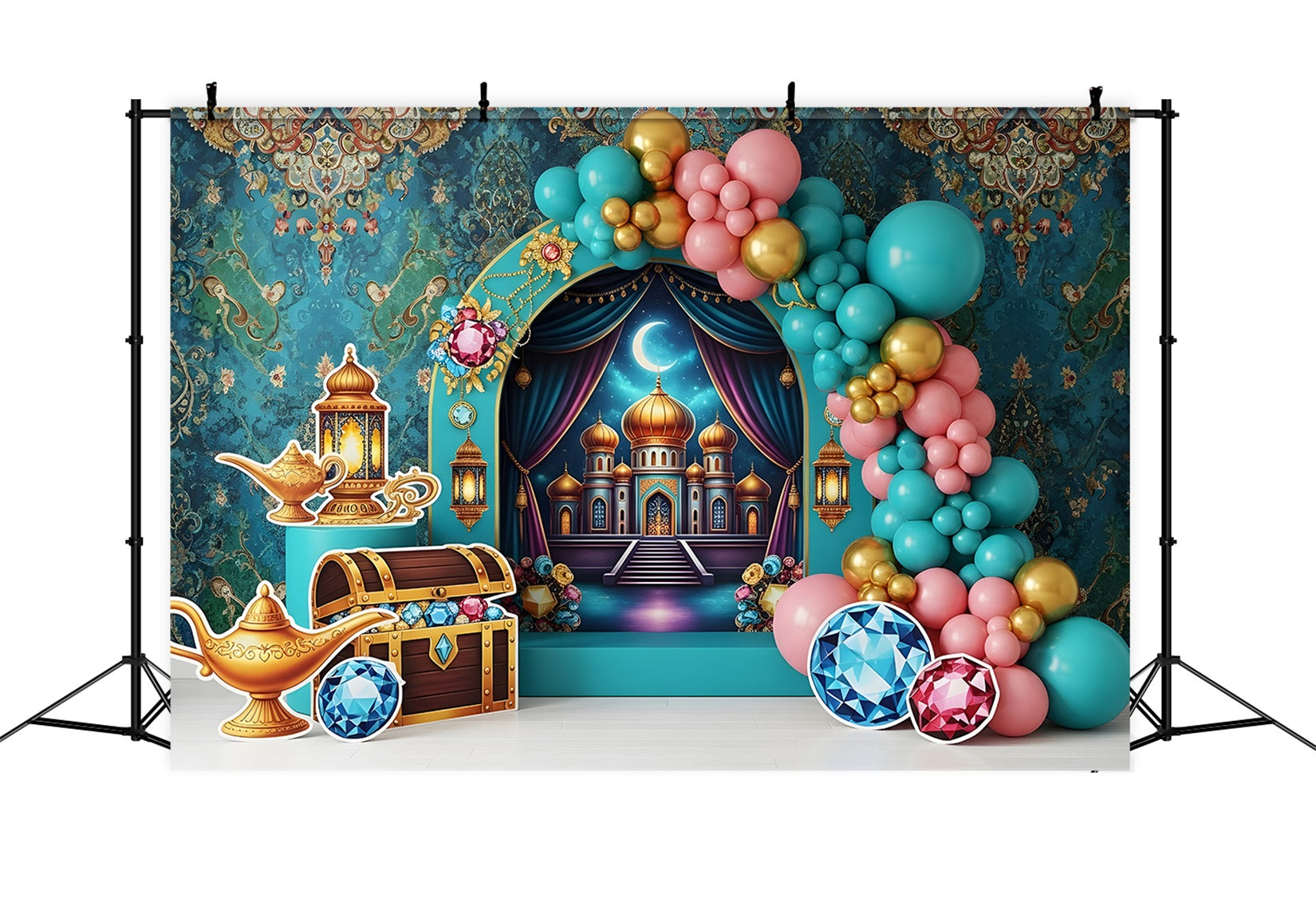 Kids Backdrop Photoshoot Arabian Palace Treasure Balloon Arch Newborn Baby Backdrops UK CEM65-38