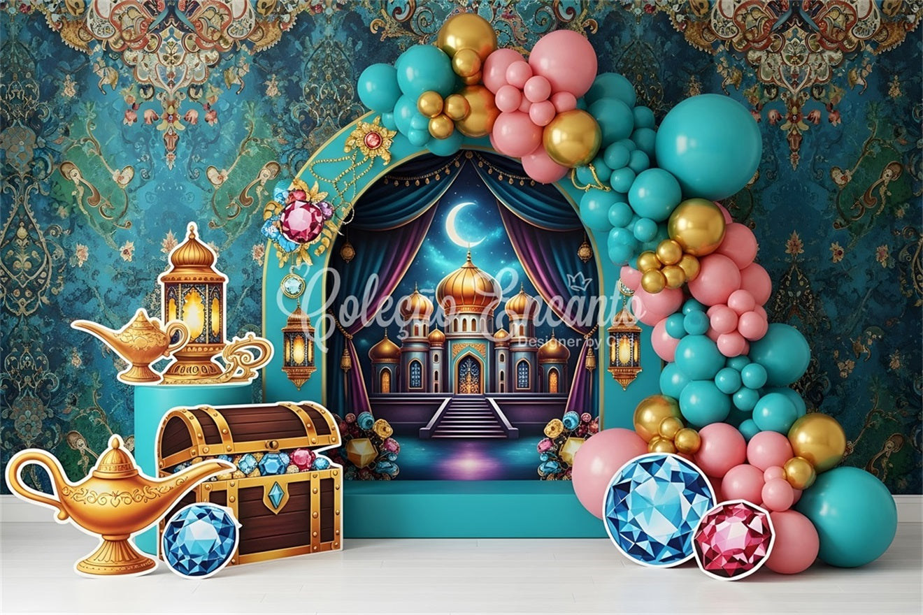 Kids Backdrop Photoshoot Arabian Palace Treasure Balloon Arch Newborn Baby Backdrops UK CEM65-38