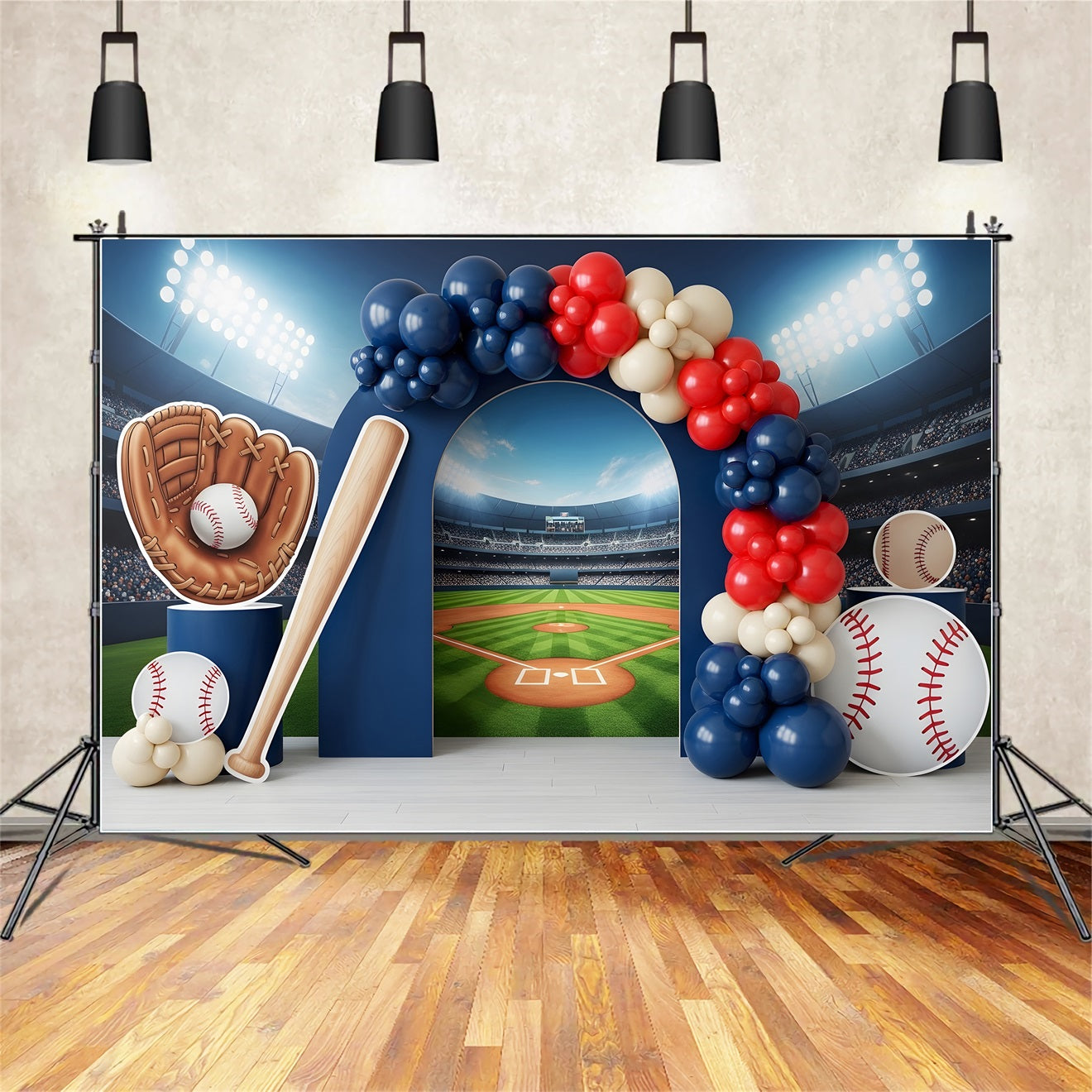 Photography Backdrops for Children Baseball Stadium Sports Balloon Arch Newborn Backdrop UK CEM65-39