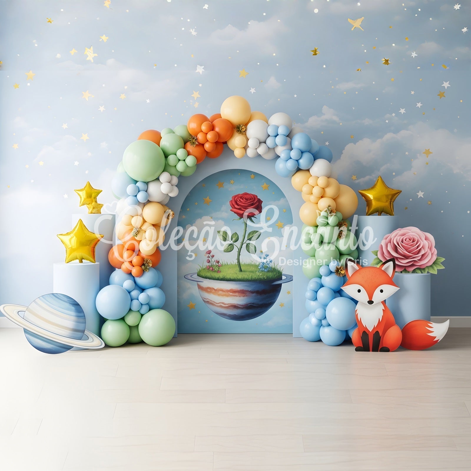 Kids Photography Backdrops Fantasy Planet Fox Rose Arch Backdrop Newborn UK CEM65-40