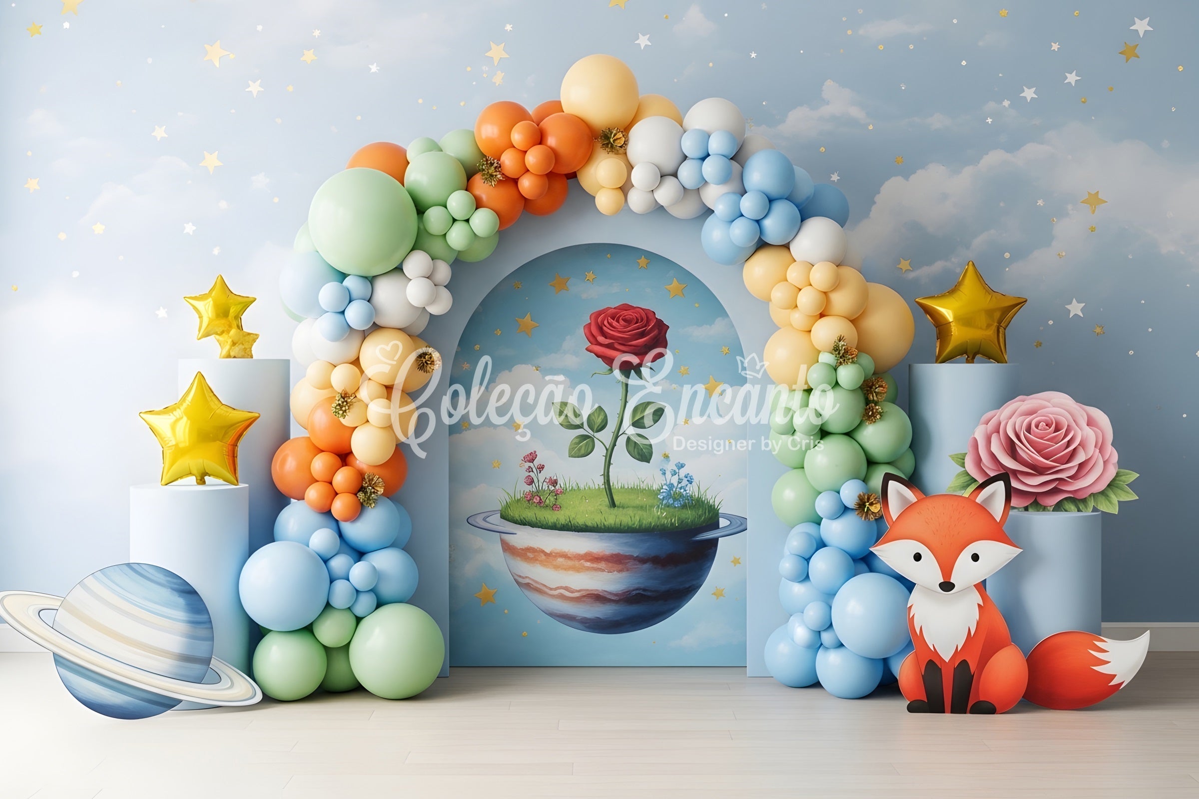 Kids Photography Backdrops Fantasy Planet Fox Rose Arch Backdrop Newborn UK CEM65-40