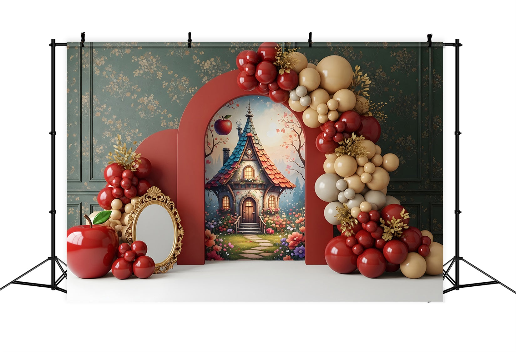 Backdrop Newborn Photography Apple Fairytale Cottage Balloon Arch Photo Backdrop Kids UK CEM65-44
