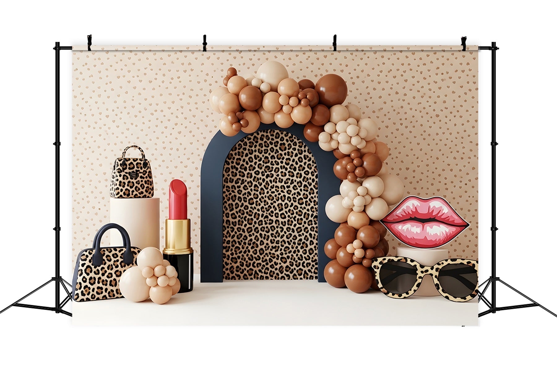 Children's Backdrops Leopard Fashion Lipstick Balloon Arch Backdrop for Newborn Photography UK CEM65-47