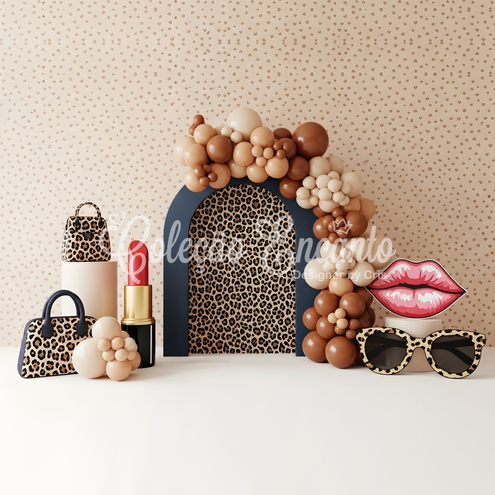 Children's Backdrops Leopard Fashion Lipstick Balloon Arch Backdrop for Newborn Photography UK CEM65-47