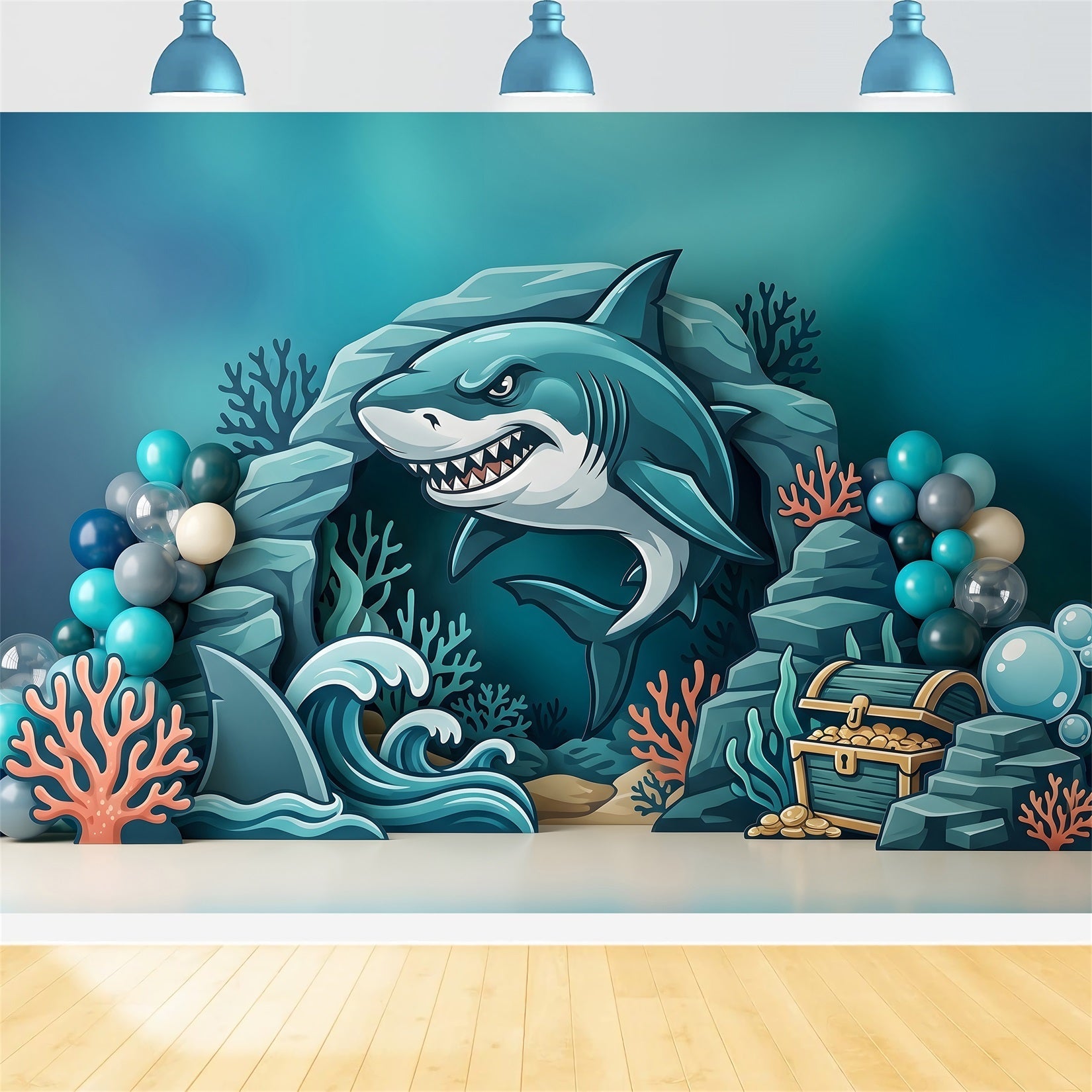 Children Photography Backdrops Shark Ocean Treasure Coral Cave Newborn Backdrop UK CEM65-48