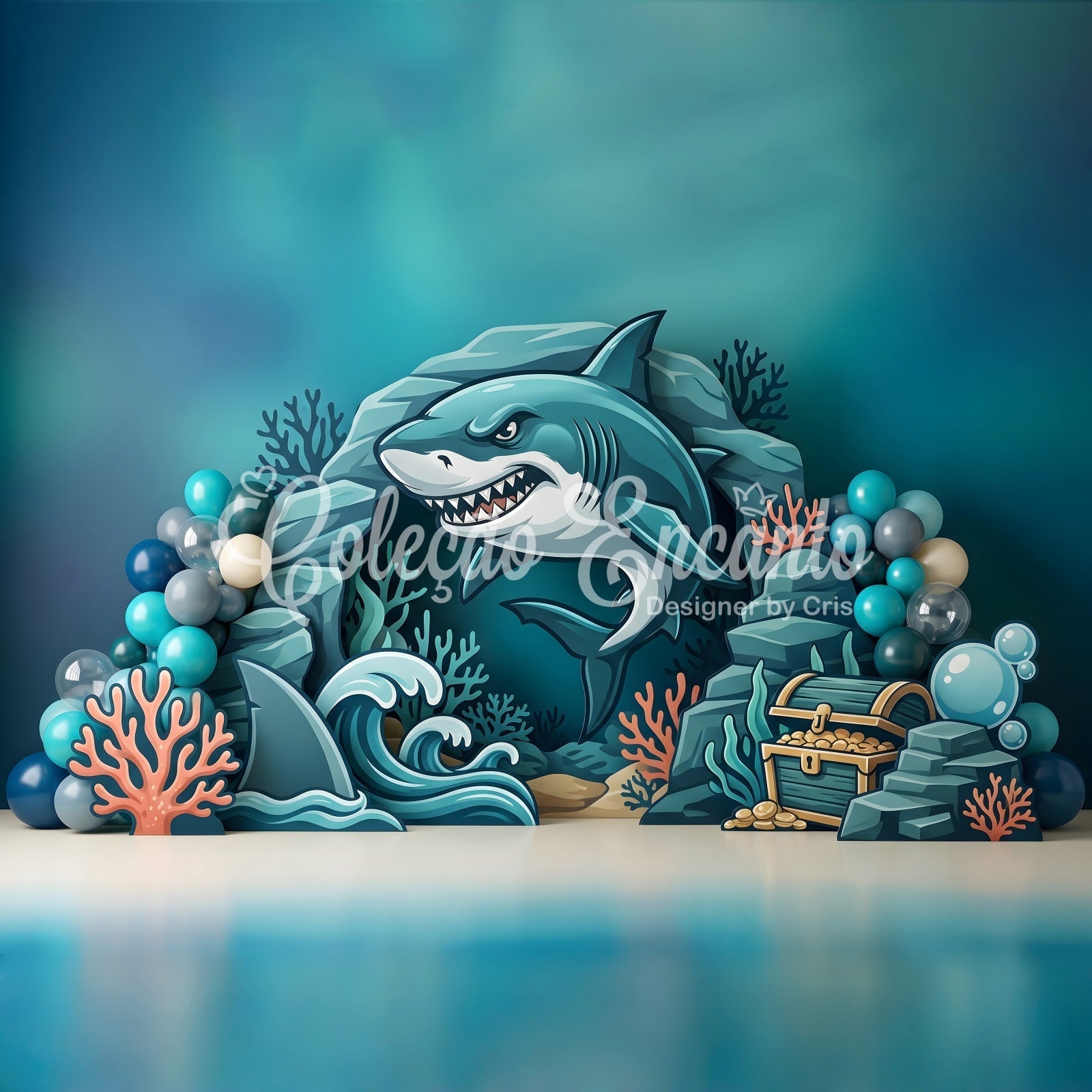 Children Photography Backdrops Shark Ocean Treasure Coral Cave Newborn Backdrop UK CEM65-48