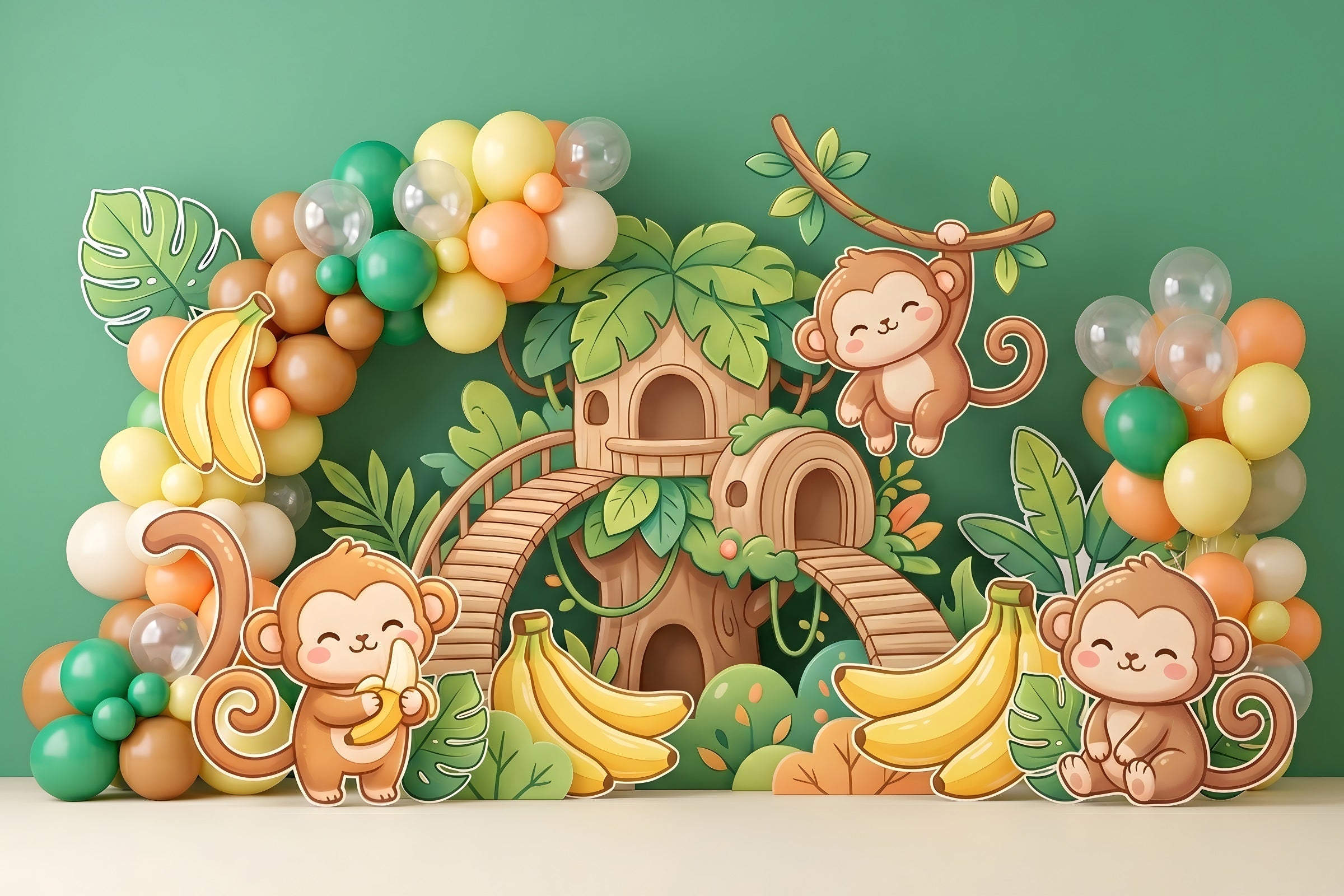 Newborn Baby Backdrop Jungle Monkey Banana Treehouse Kids Photo Backdrops UK CEM65-49