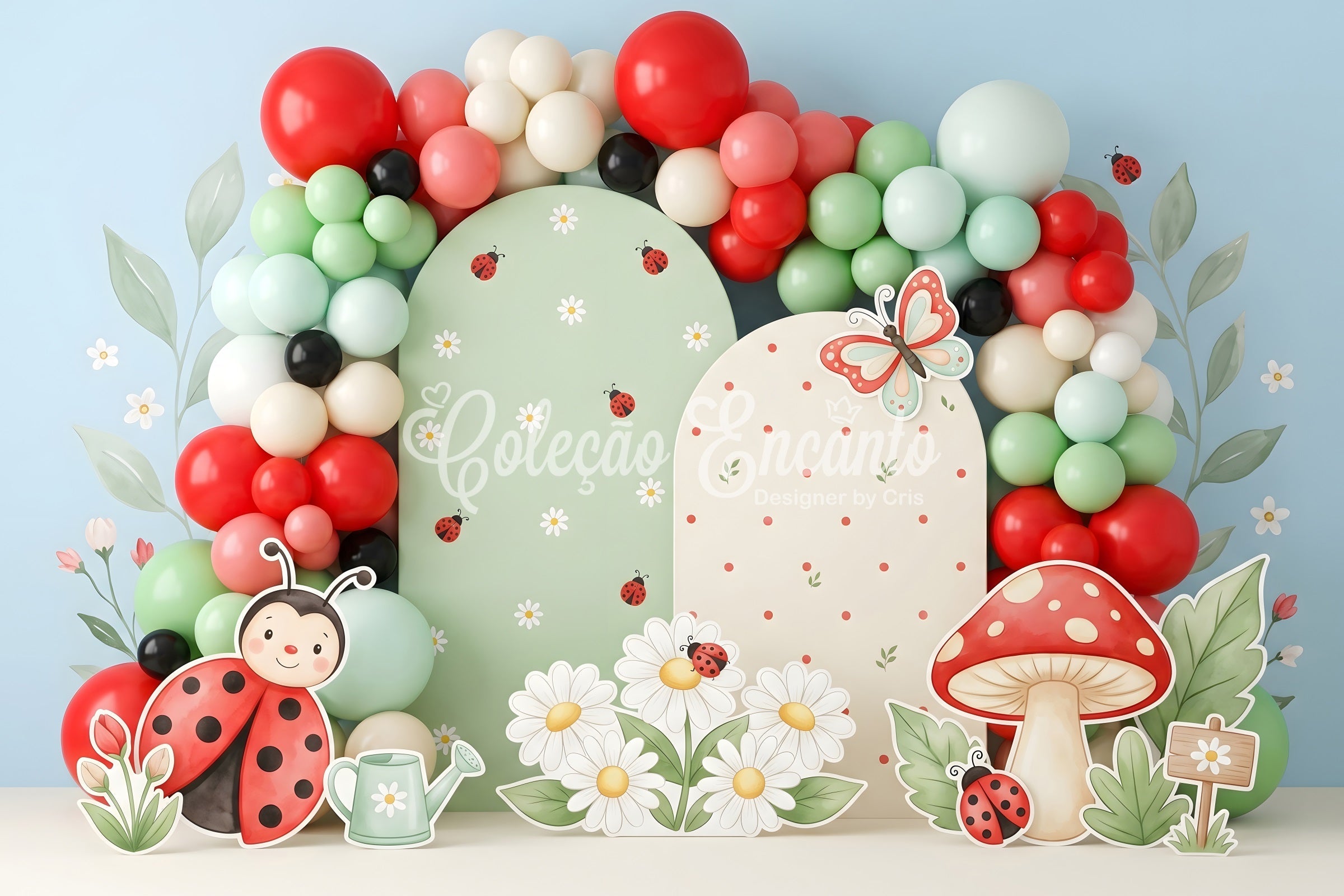 Newborn Baby Backdrops Ladybug Daisy Mushroom Balloon Kids Backdrop Photoshoot UK CEM65-50