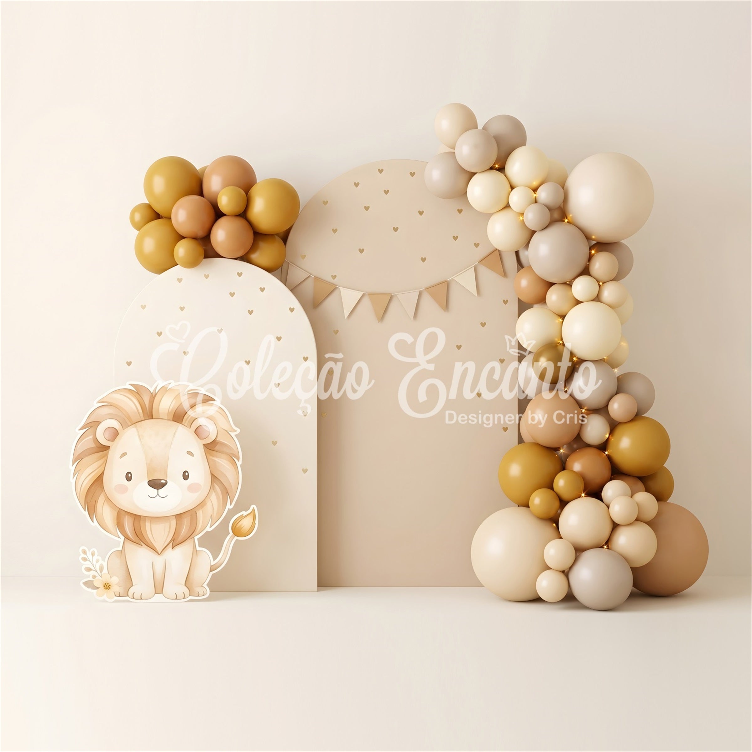 Backdrop Newborn Neutral Lion Golden Balloon Arch Kids Photography Backdrops UK CEM65-51
