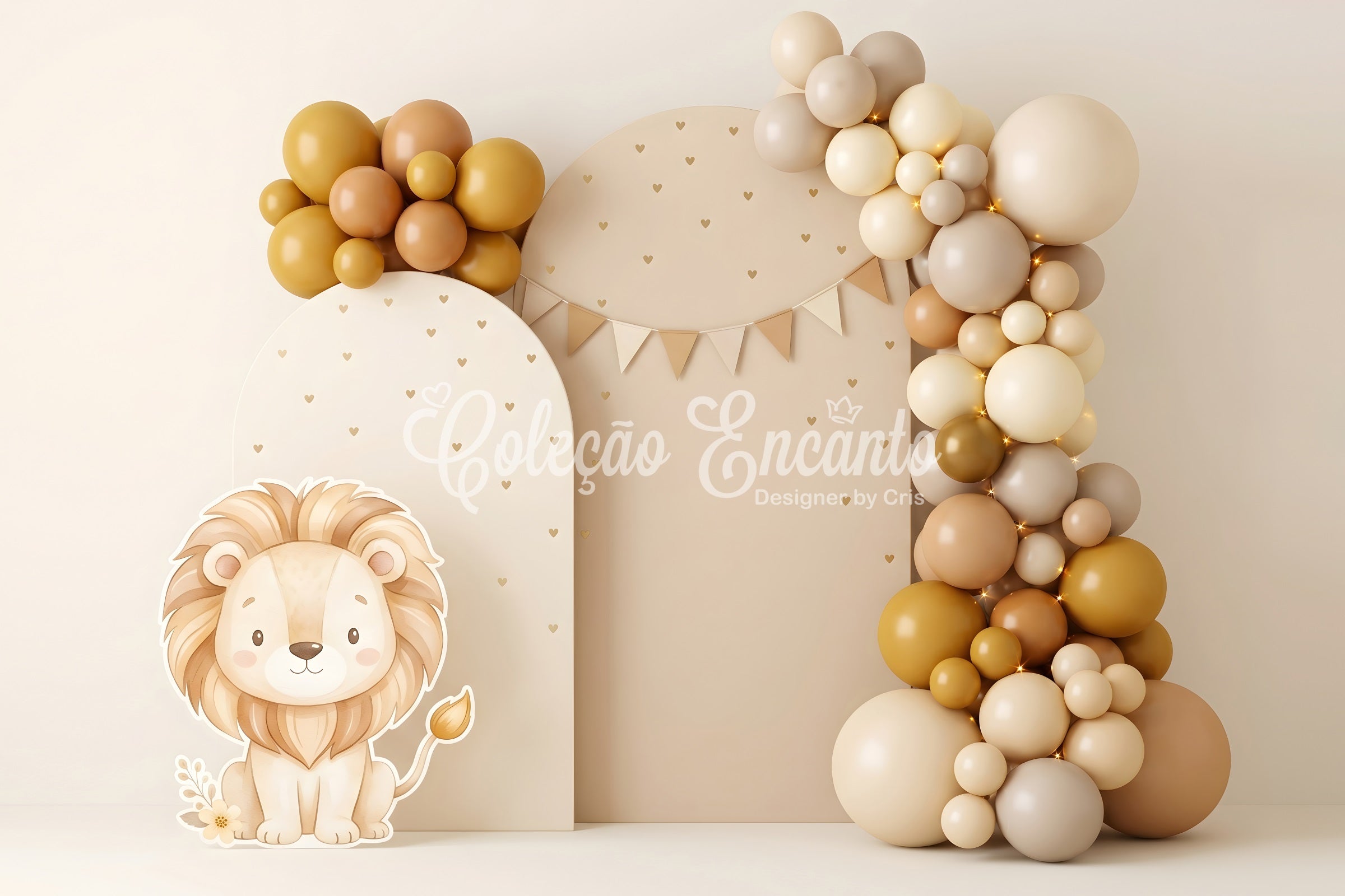 Backdrop Newborn Neutral Lion Golden Balloon Arch Kids Photography Backdrops UK CEM65-51