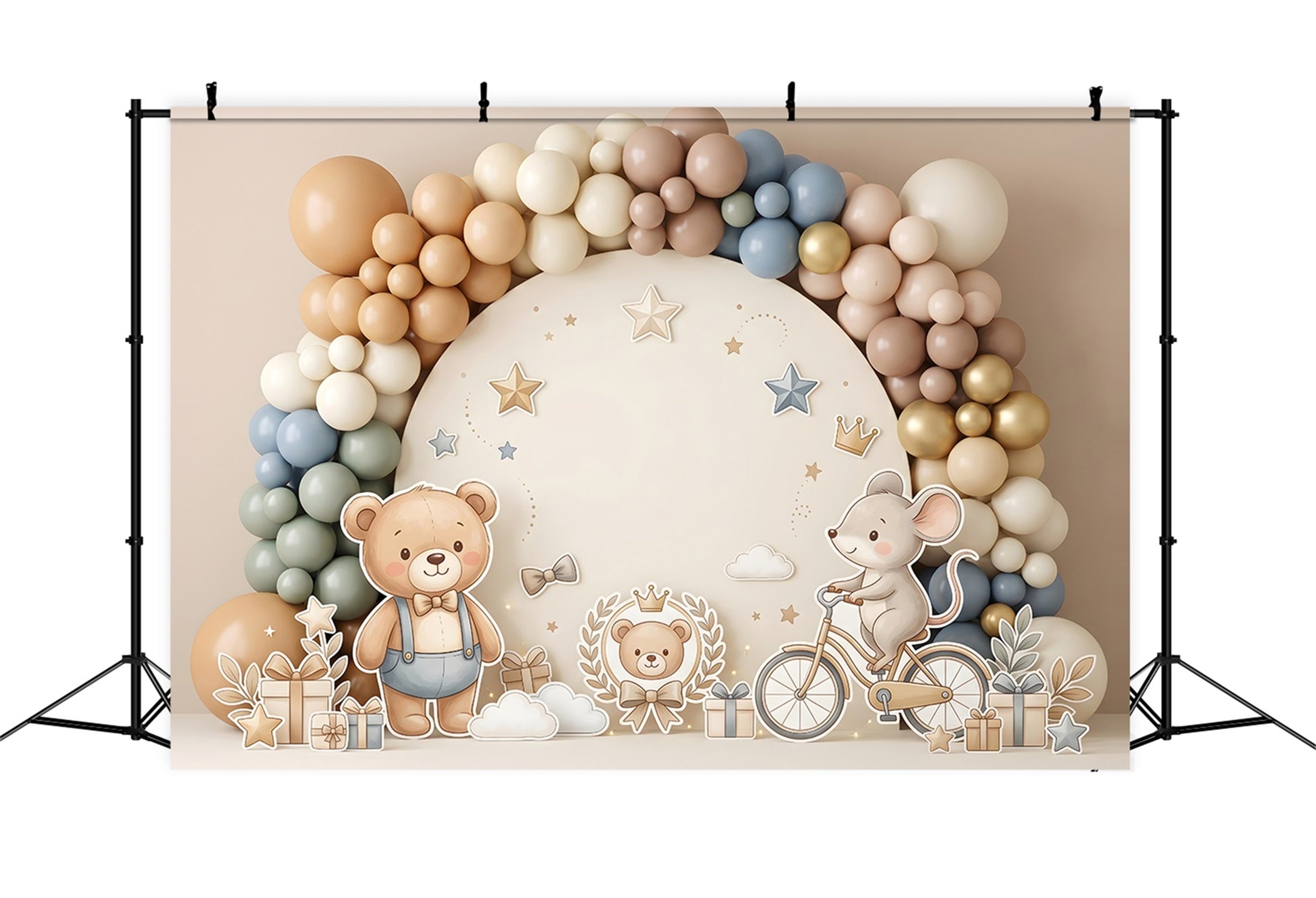 Backdrop for Children's Photos Teddy Mouse Bicycle Gift Balloons Newborn Photoshoot Backdrop UK CEM65-52