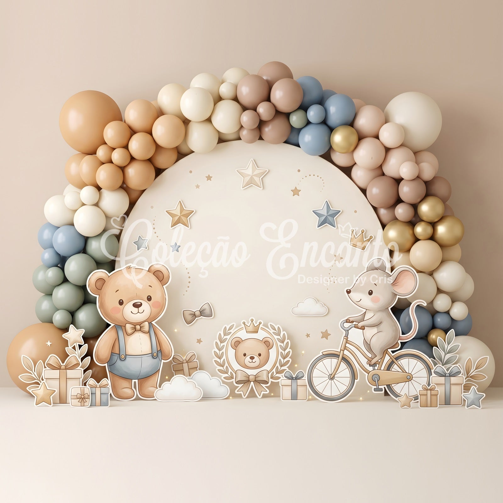 Backdrop for Children's Photos Teddy Mouse Bicycle Gift Balloons Newborn Photoshoot Backdrop UK CEM65-52