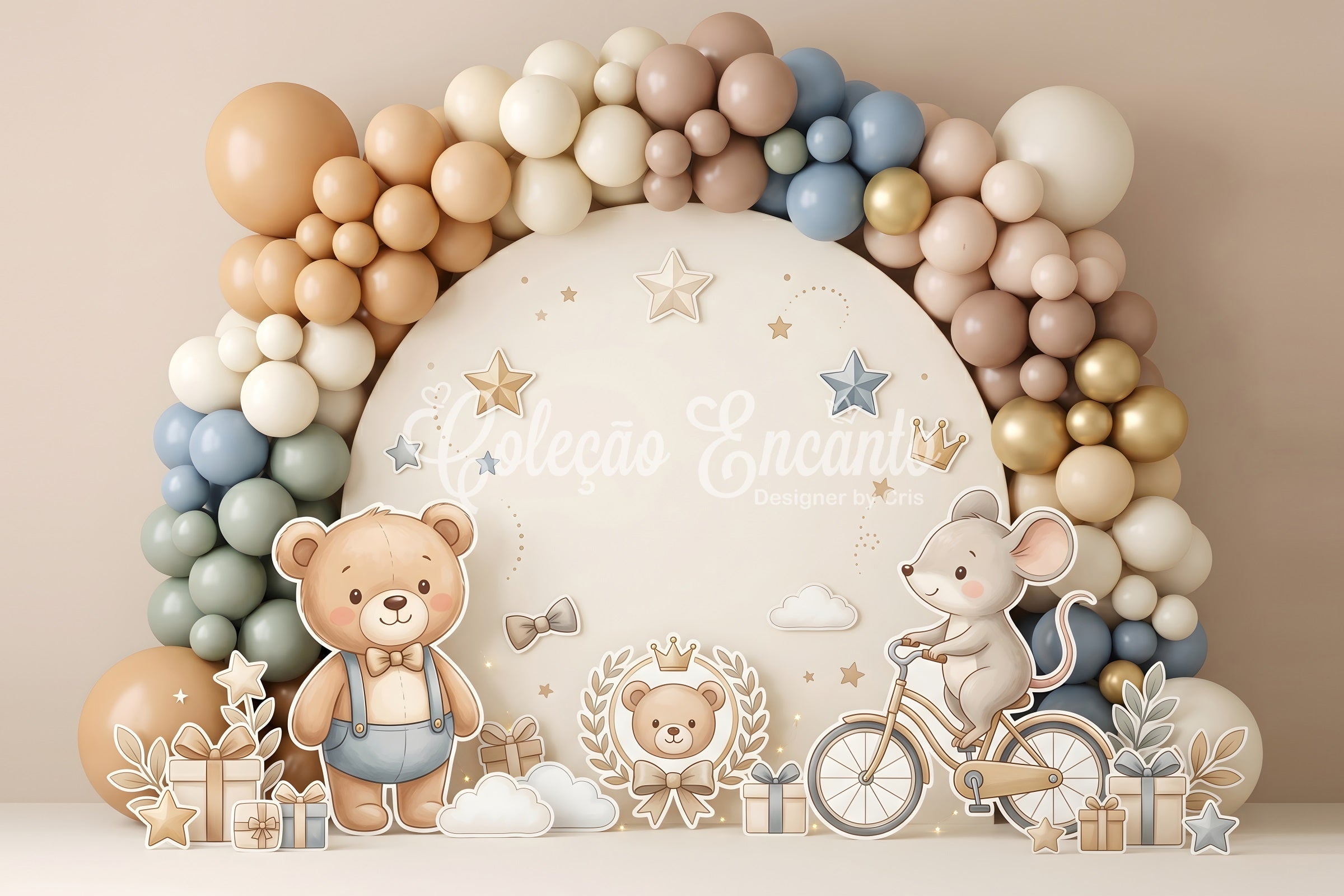 Backdrop for Children's Photos Teddy Mouse Bicycle Gift Balloons Newborn Photoshoot Backdrop UK CEM65-52