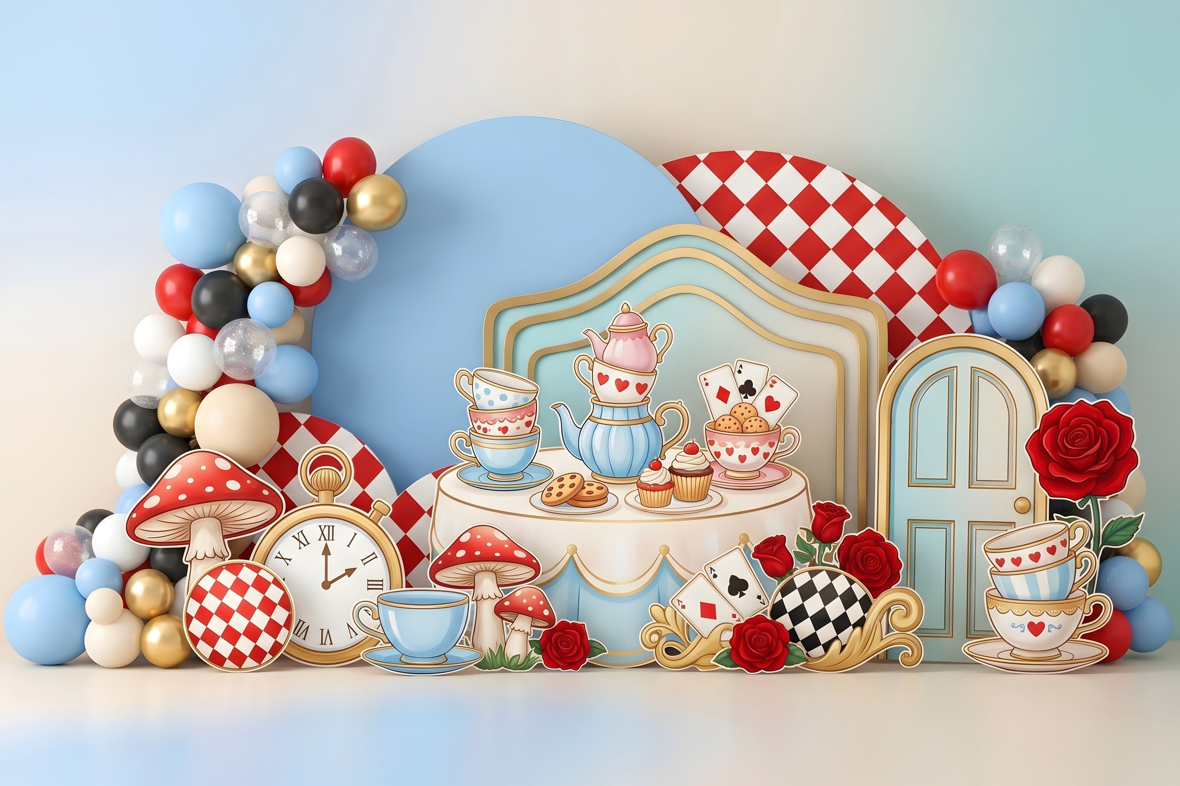 Newborn Fabric Backdrops Wonderland Tea Party Balloon Photography Backdrops Kids UK CEM65-53