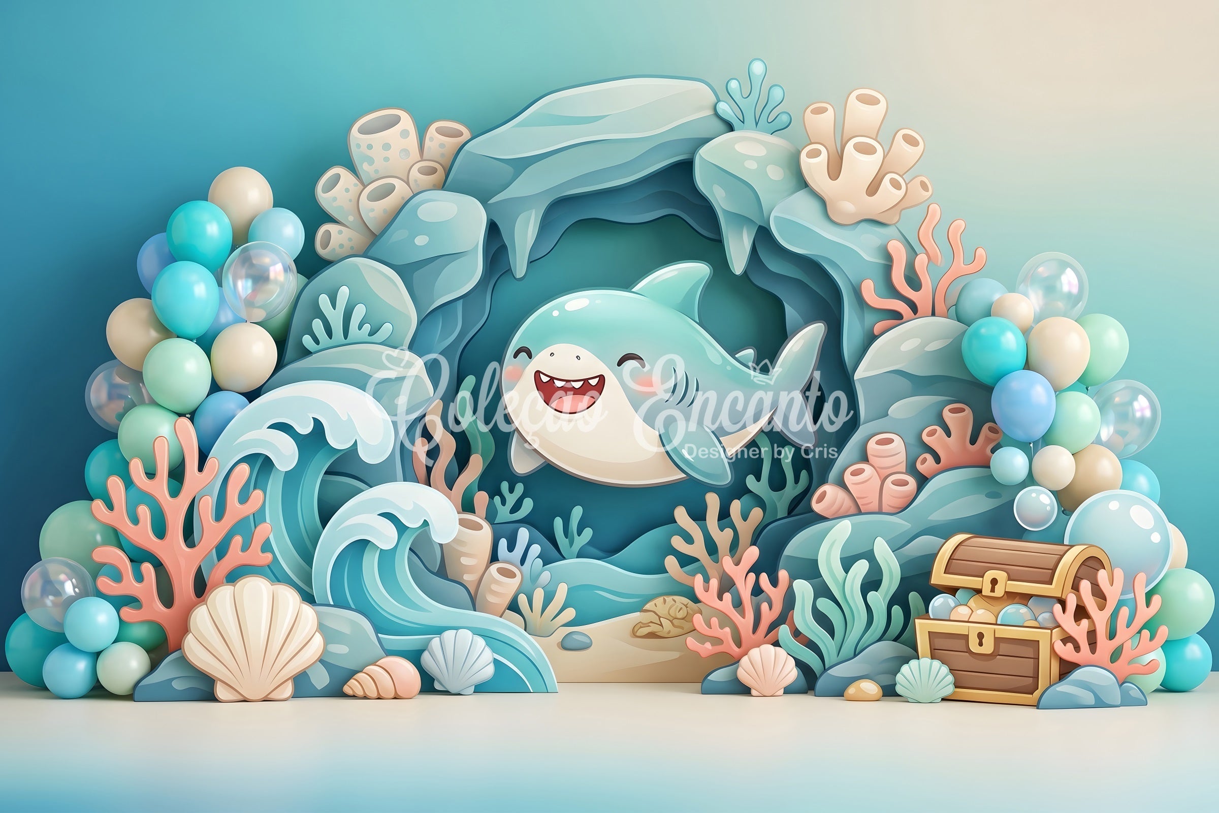 Newborn Photography Backdrops Cute Shark Ocean Coral Treasure Backdrop for Kids Birthday UK CEM65-56