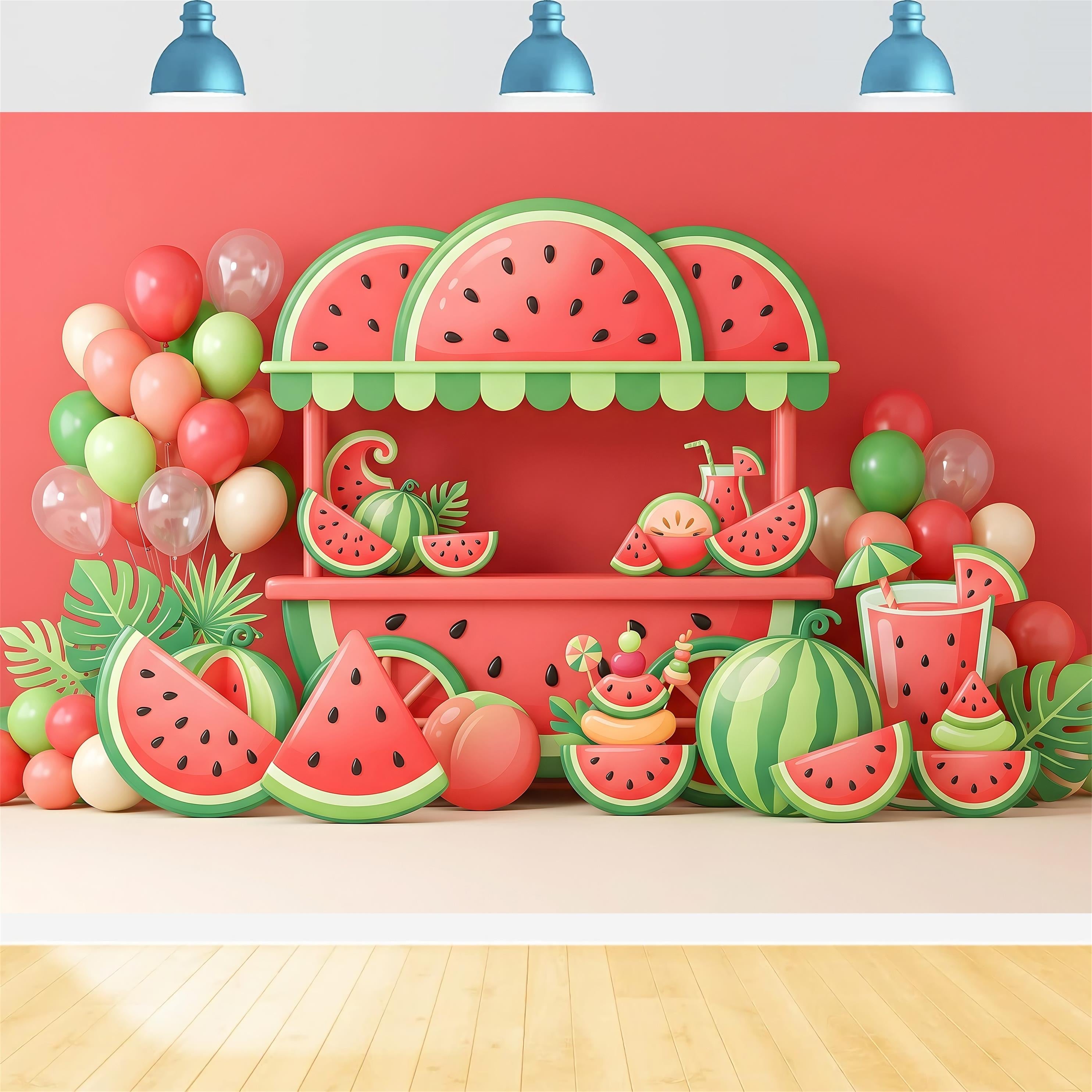 Kids Photo Backdrop Watermelon Cart Summer Balloon Childrens Backdrops UK CEM65-58