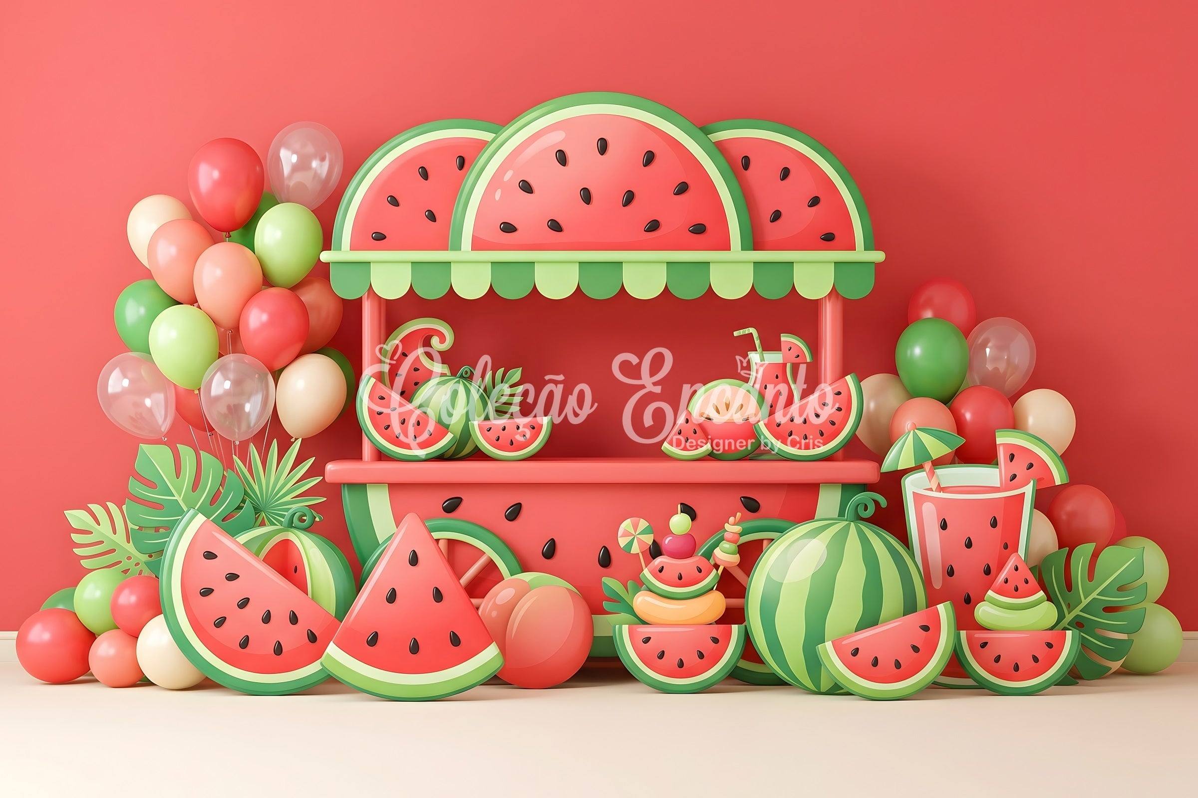 Kids Photo Backdrop Watermelon Cart Summer Balloon Childrens Backdrops UK CEM65-58