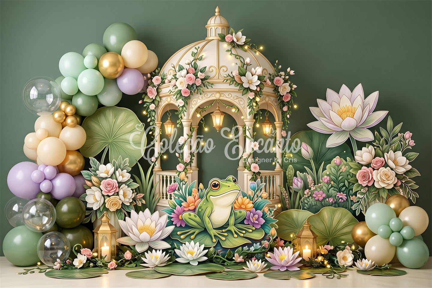 Newborn Backdrops Frog Lily Pond Gazebo Garden Backdrops for Kids Party UK CEM65-59