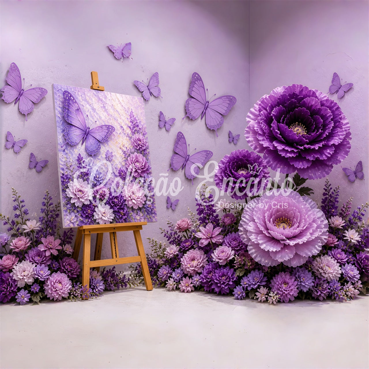 Kids Backdrops Purple Butterfly Floral Art Newborn Photography Backdrop UK CEM65-6