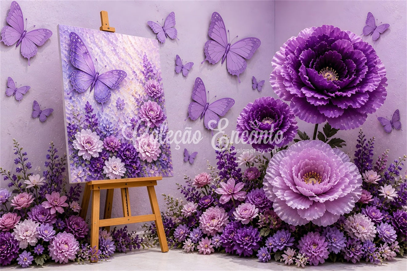 Kids Backdrops Purple Butterfly Floral Art Newborn Photography Backdrop UK CEM65-6