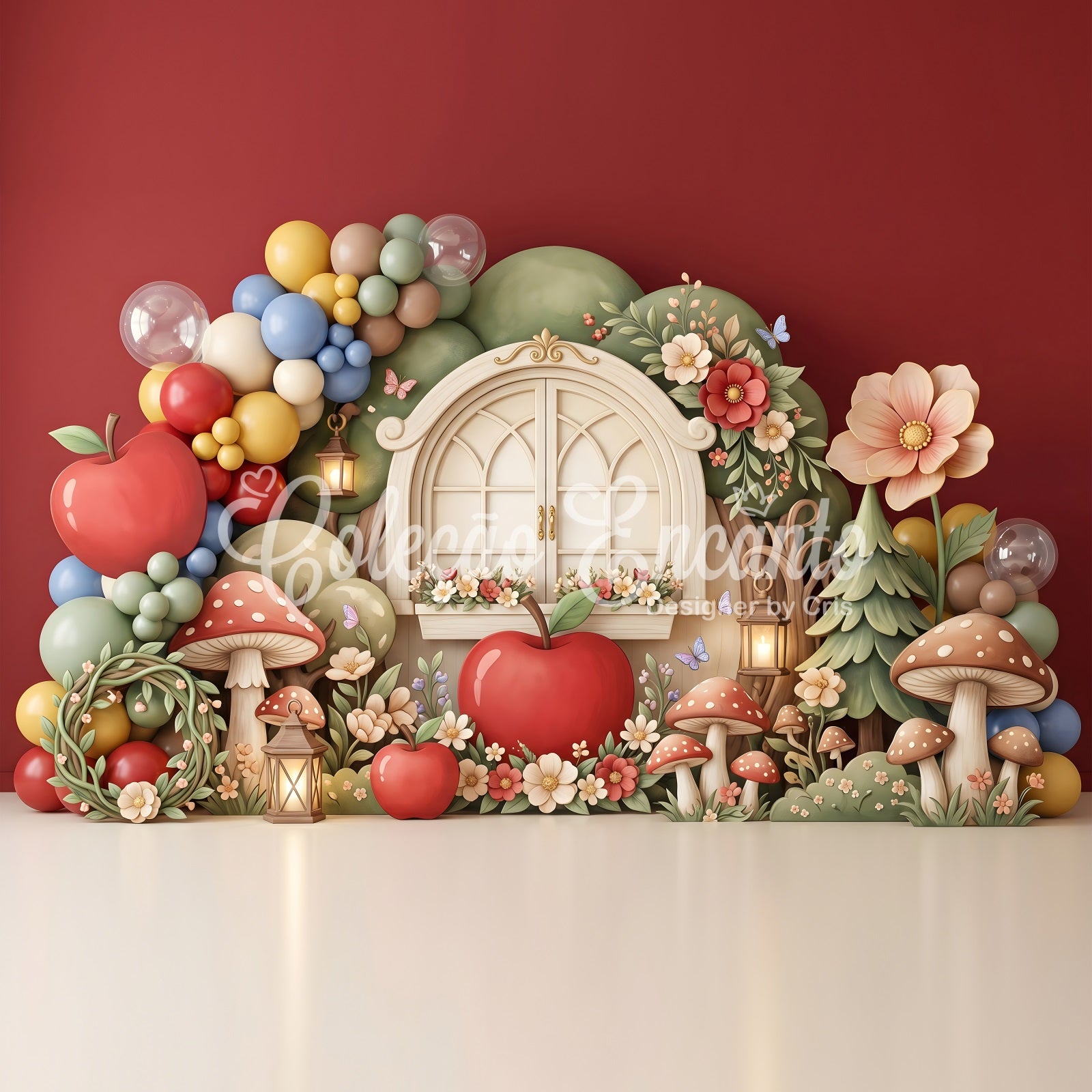 Newborn Backdrop Apple Mushroom Window Lantern Garden Children's Backdrop UK CEM65-62