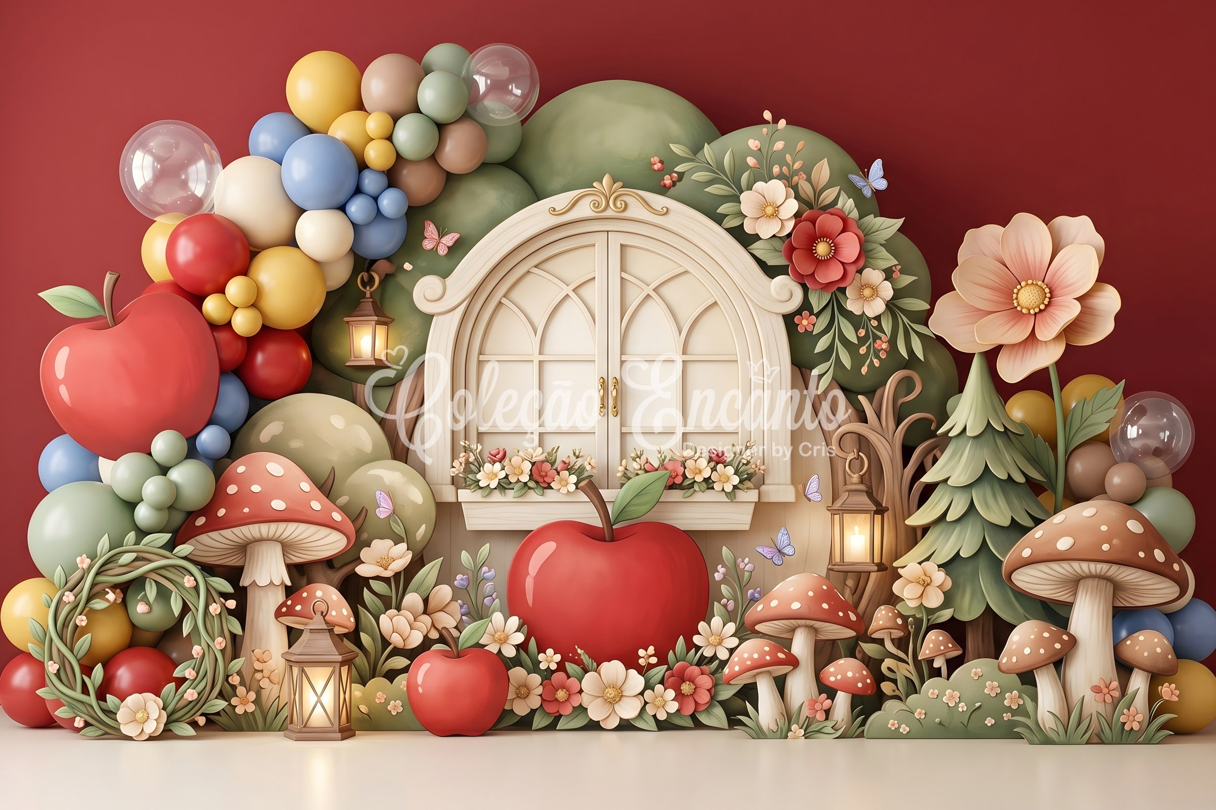 Newborn Backdrop Apple Mushroom Window Lantern Garden Children's Backdrop UK CEM65-62
