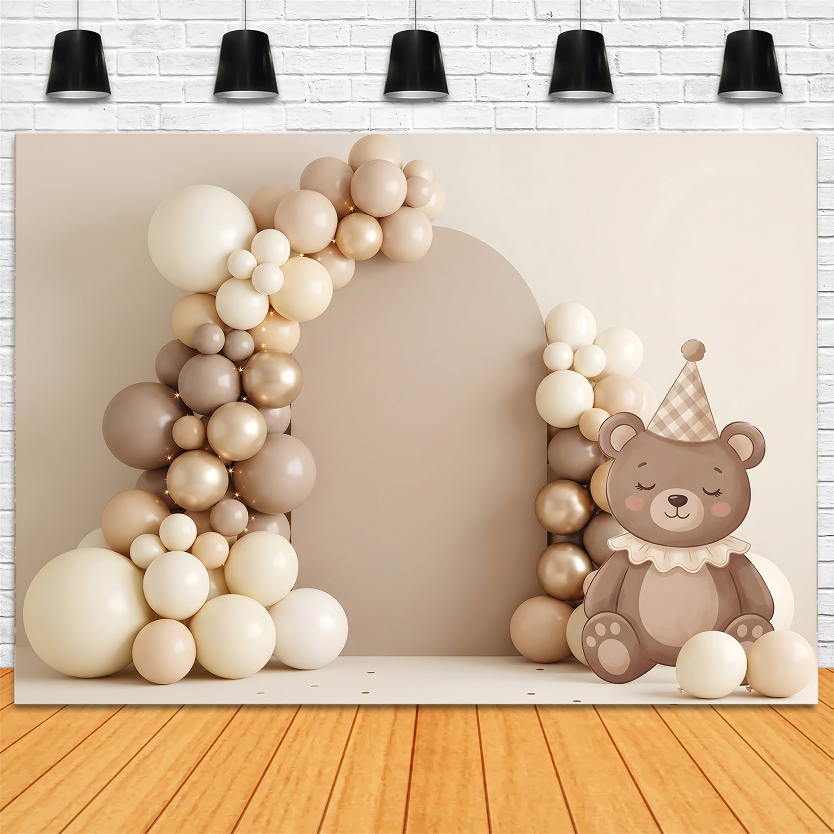 Newborn Photo Backdrop Neutral Teddy Balloon Arch Decor Children Backdrop UK CEM65-64