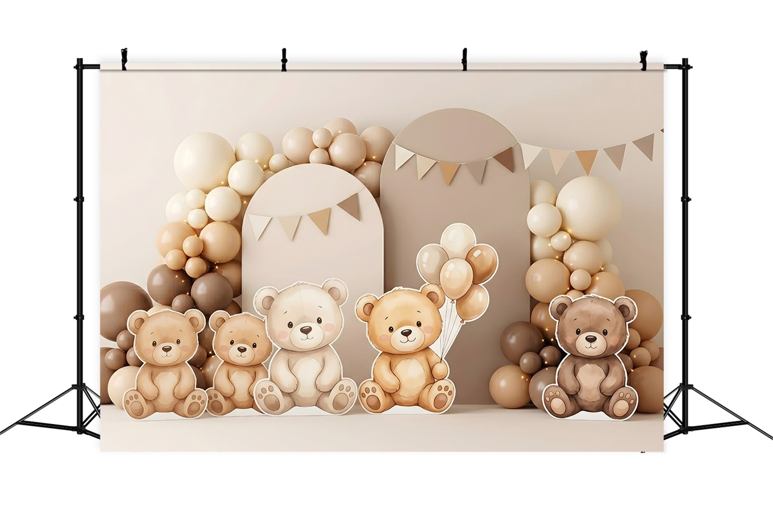 Photography Backdrops for Kids Neutral Teddy Bear Balloon Arch Childrens Backdrops UK CEM65-65