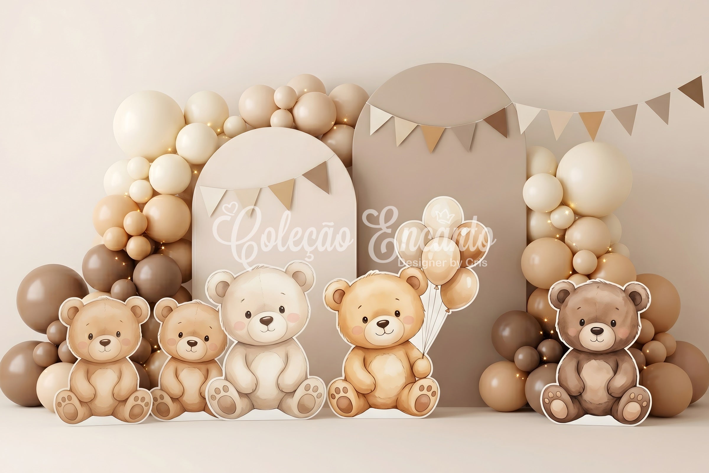 Photography Backdrops for Kids Neutral Teddy Bear Balloon Arch Childrens Backdrops UK CEM65-65