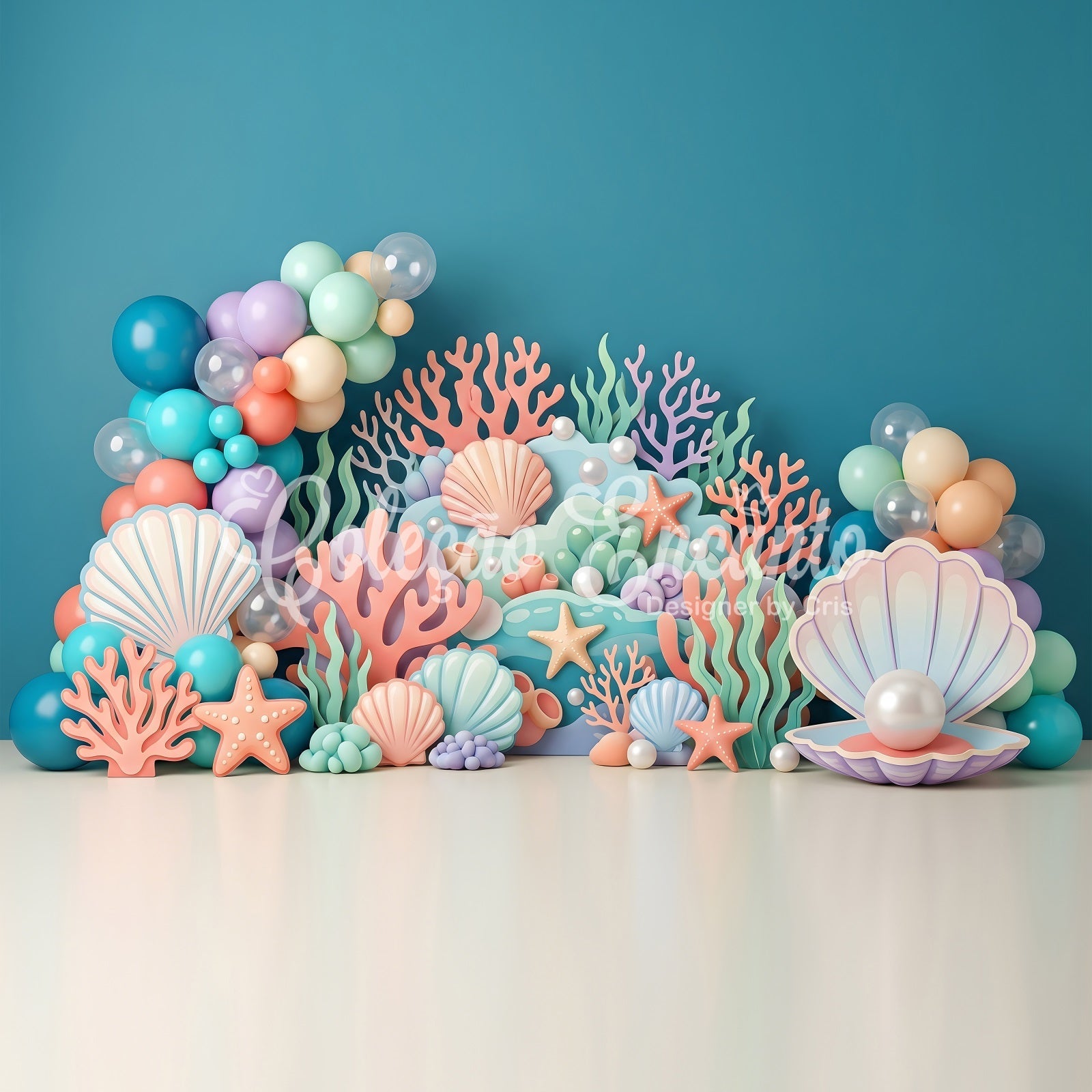 Newborn Backdrop Fabric Pastel Seashell Coral Balloon Photography Backdrops for Children UK CEM65-66