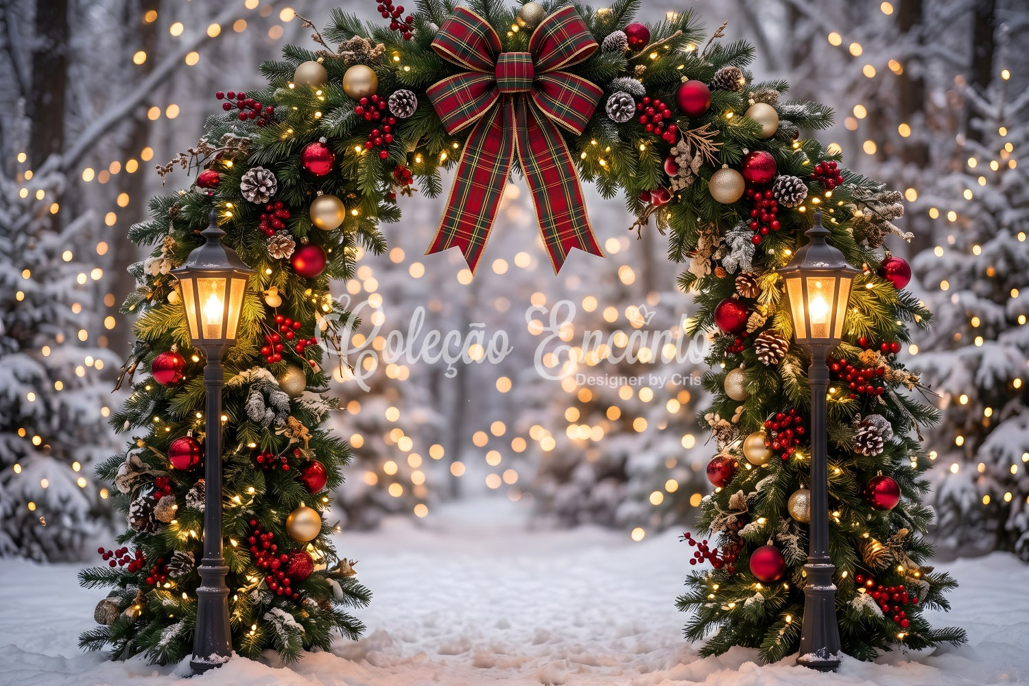 Christmas Photo Backdrop Snowy Forest Plaid Wreath Arch Photography Christmas Backdrops UK CEM65-71