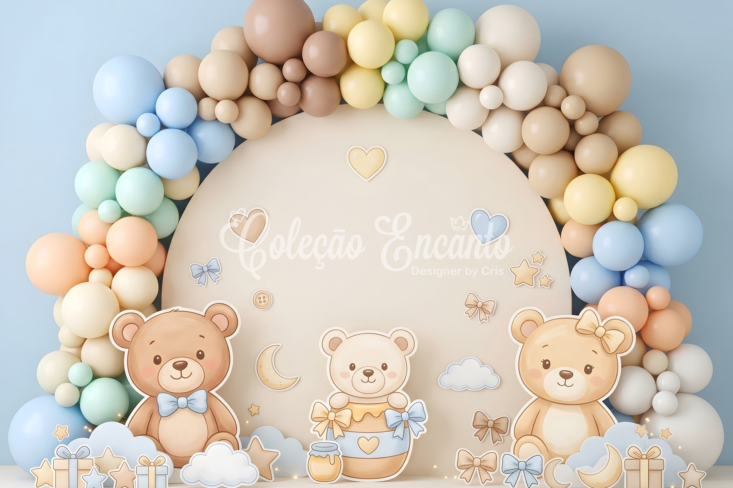 Backdrops for Newborn Photography Pastel Teddy Bear Balloon Arch Backdrops for Kids UK CEM65-8