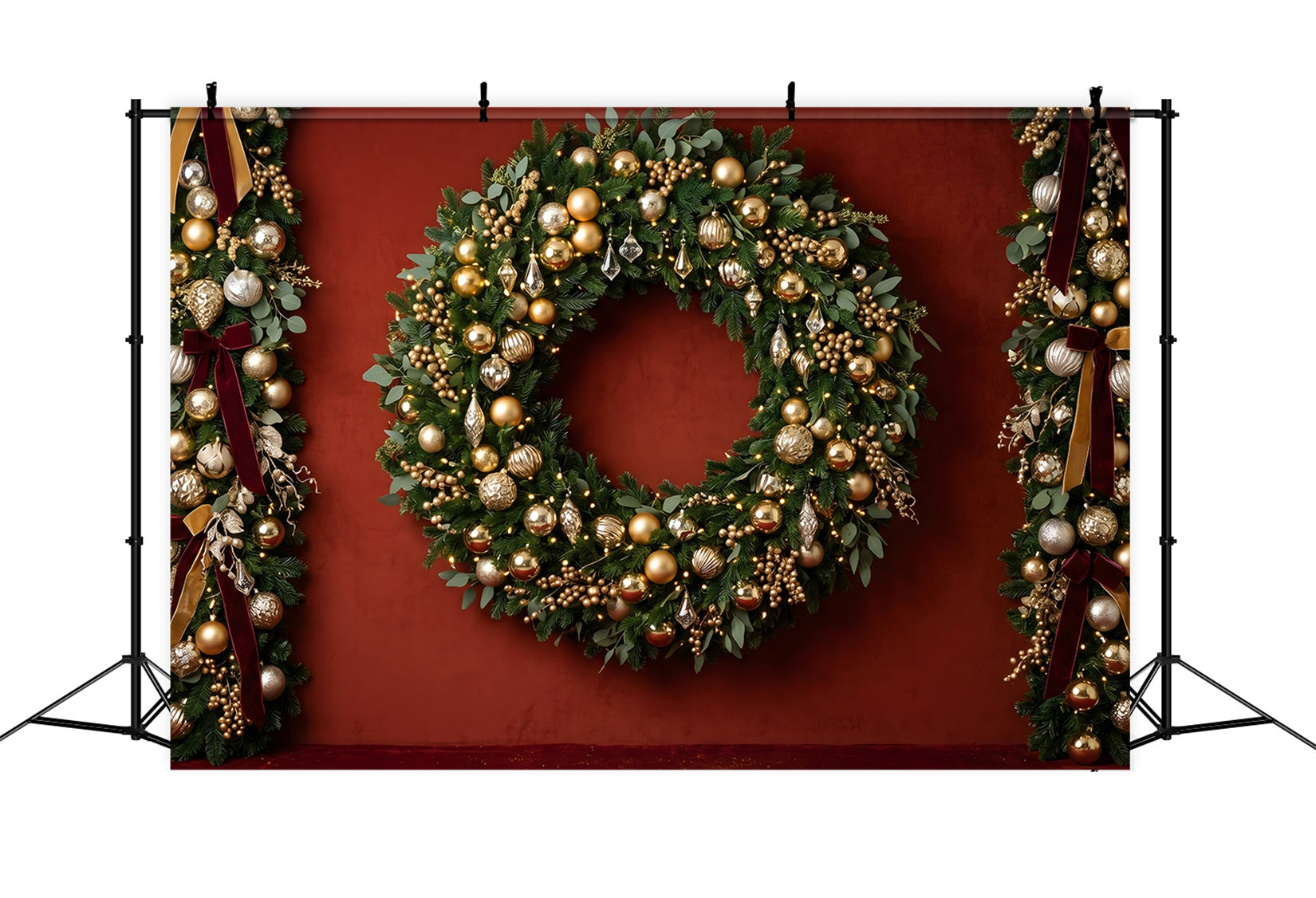 Christmas Photography Backdrop Golden Ornament Wreath Garland Christmas Photo Backdrops UK CEM65-83
