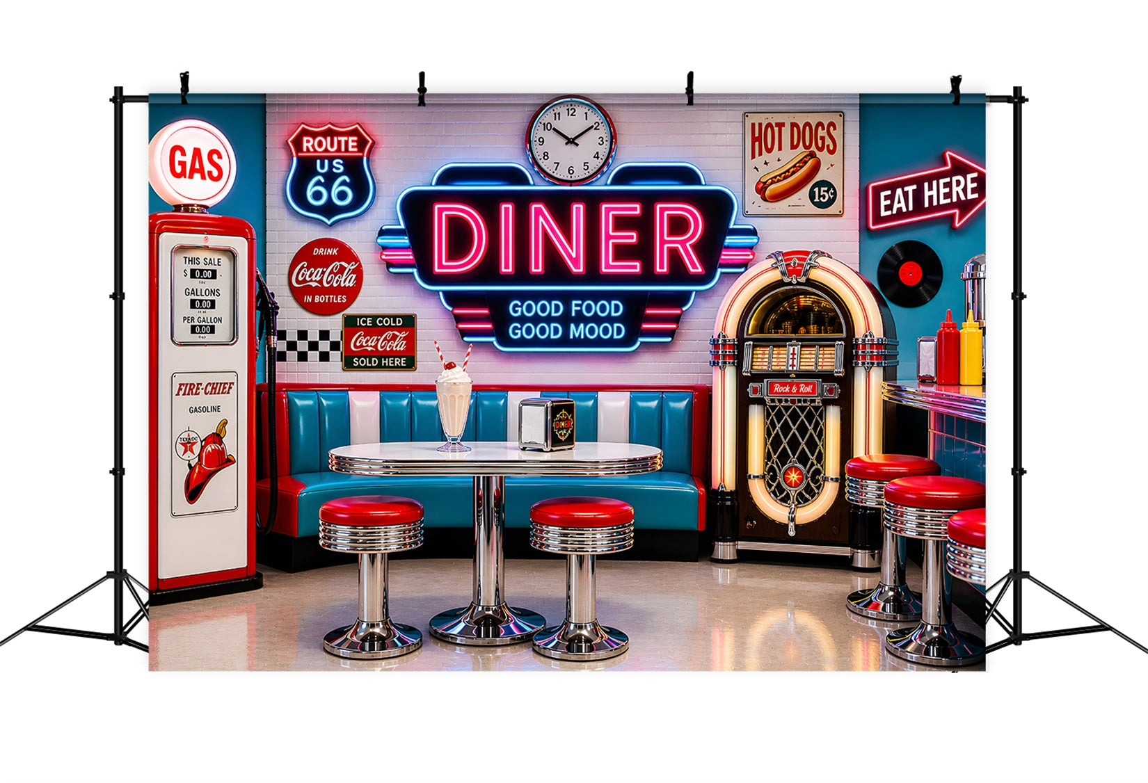 Newborn Photo Backdrop Retro Neon Diner Jukebox Booth Kids Photography Backdrop UK CEM65-9