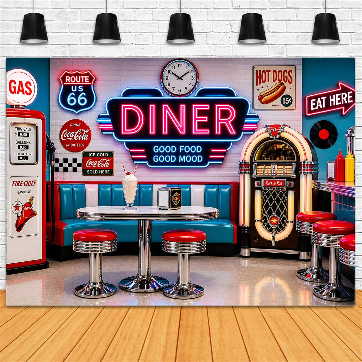 Newborn Photo Backdrop Retro Neon Diner Jukebox Booth Kids Photography Backdrop UK CEM65-9