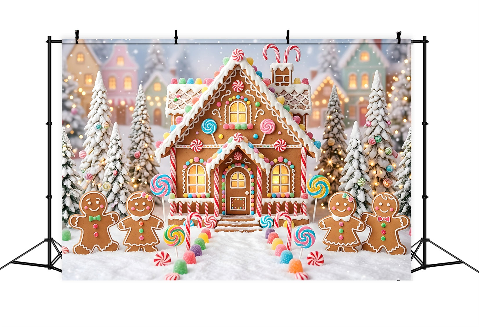 Christmas Backdrop Candy Gingerbread Village Snow Path Professional Christmas Backdrops UK CEM65-95