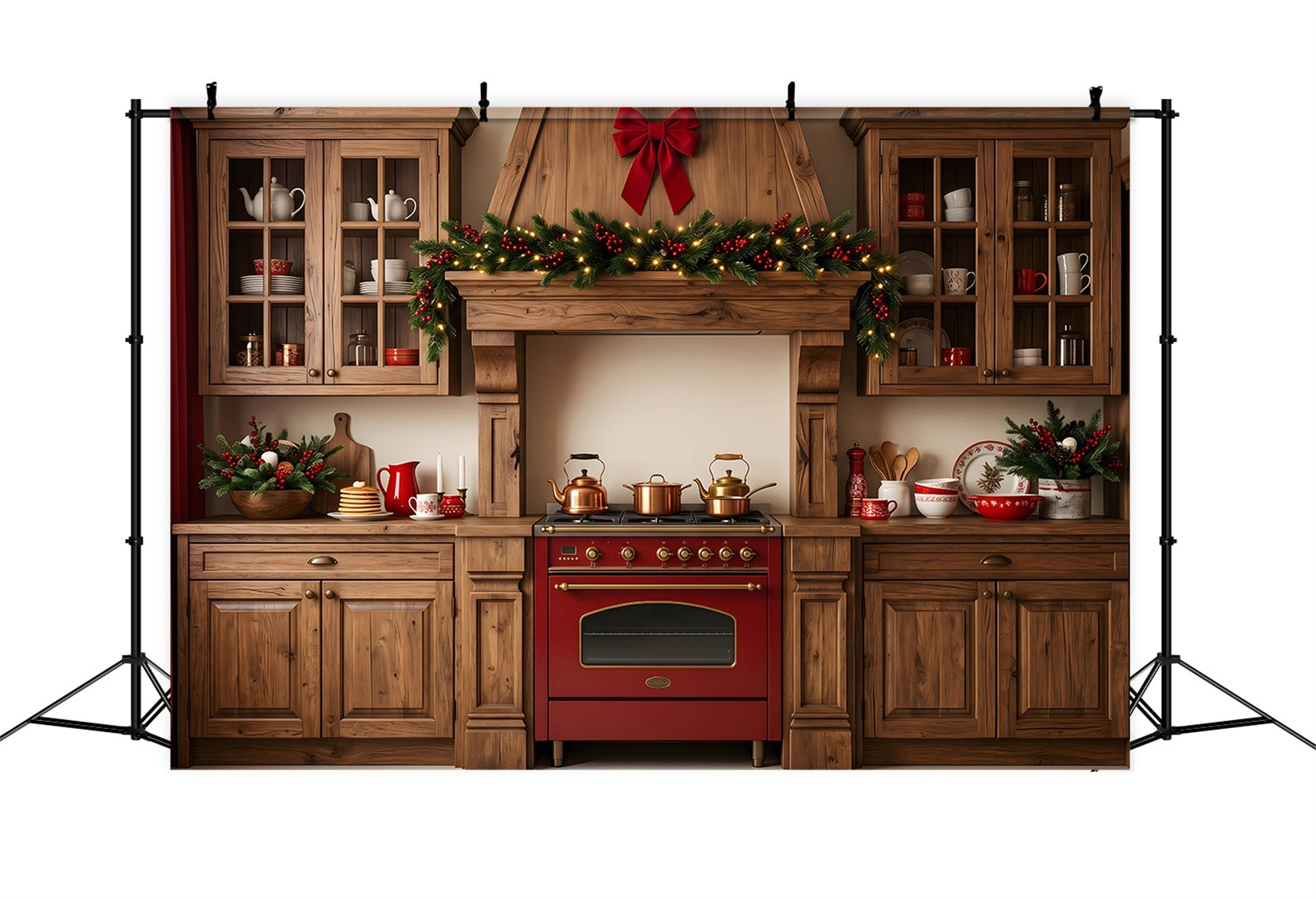 Christmas Kitchen Backdrop Rustic Holiday Pine Garland Christmas Photography Backdrops UK CEM65-96